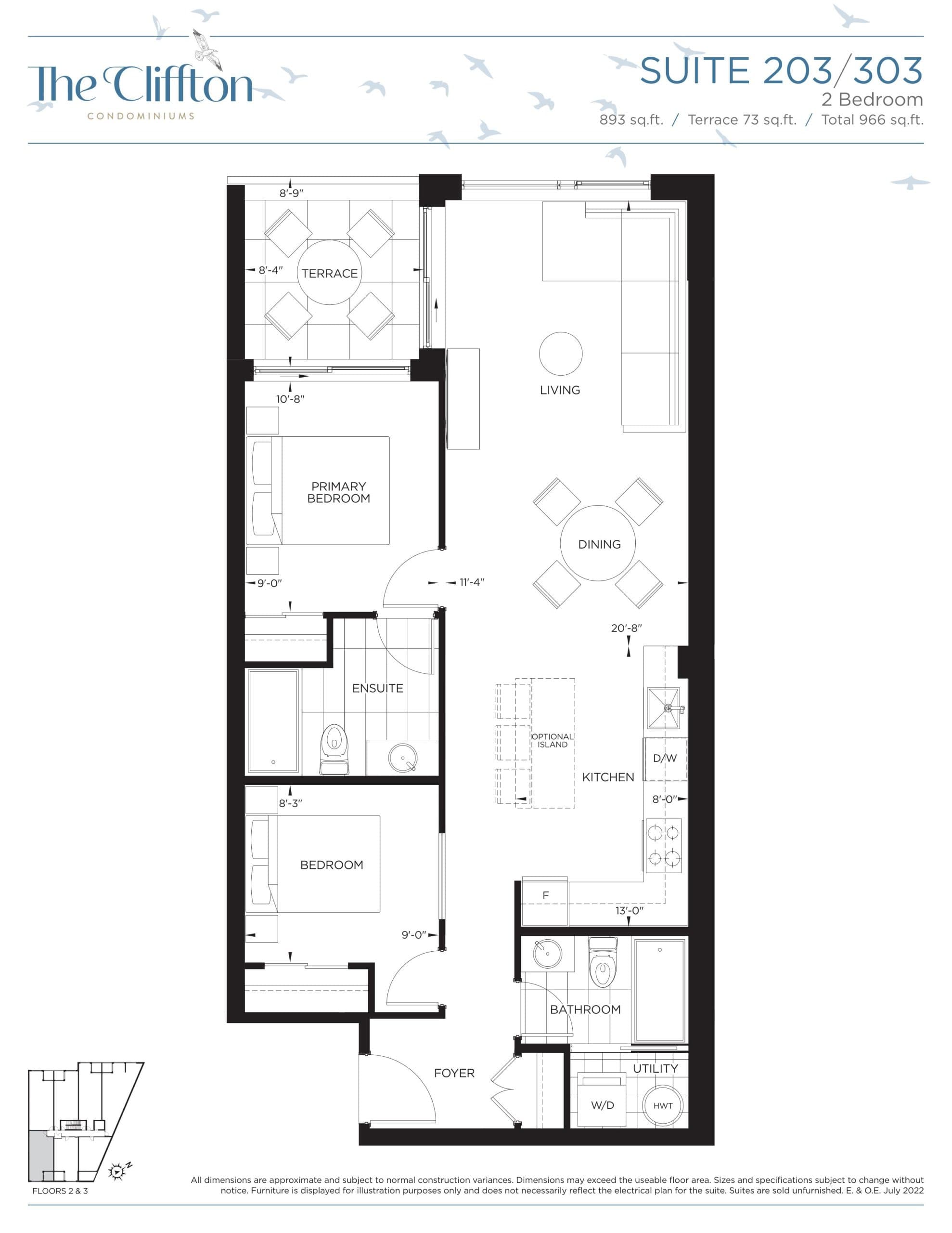 Suite 203/303 Floor Plan at The Cliffton Condos - 893 sq.ft