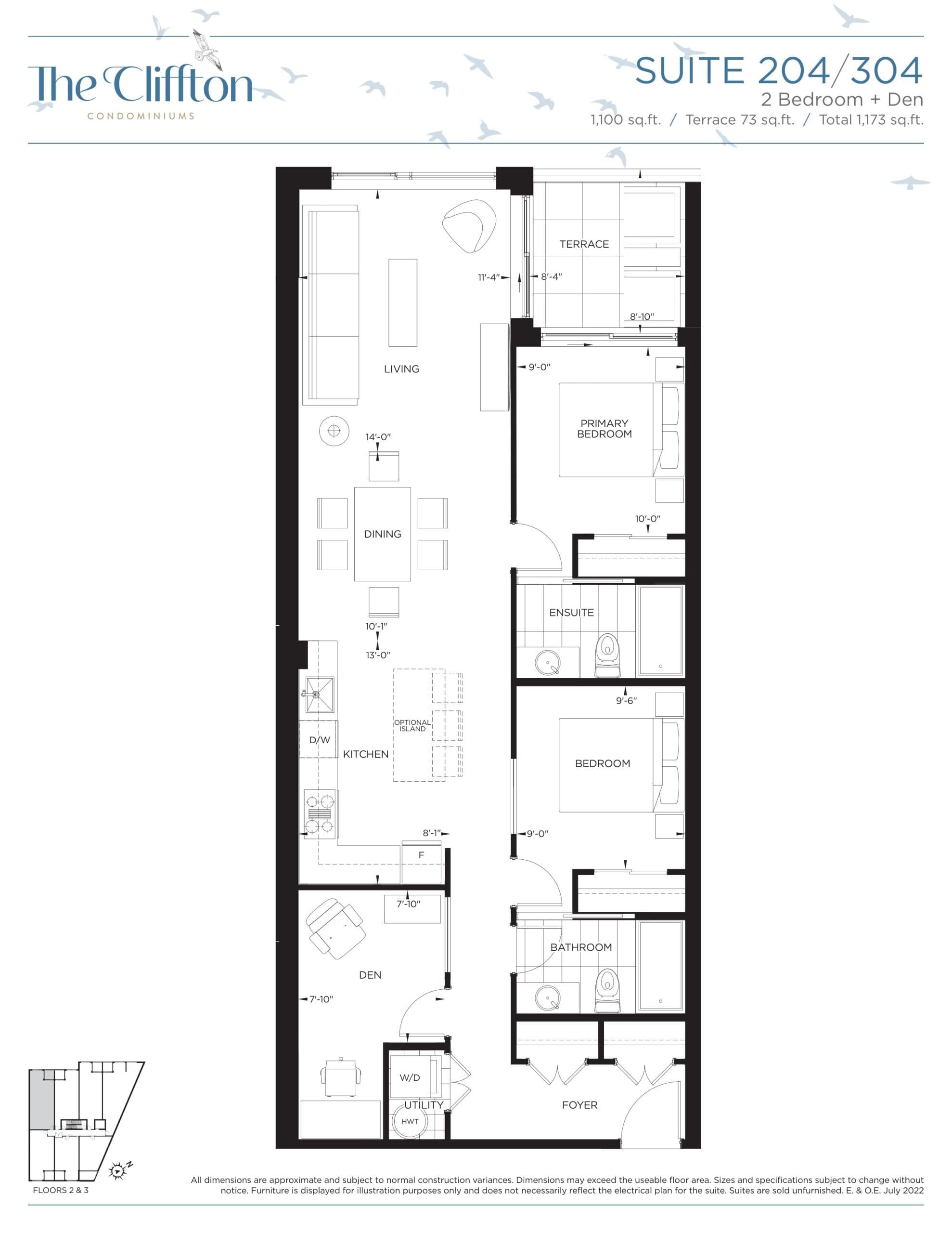 Suite 204/304 Floor Plan at The Cliffton Condos - 1100 sq.ft