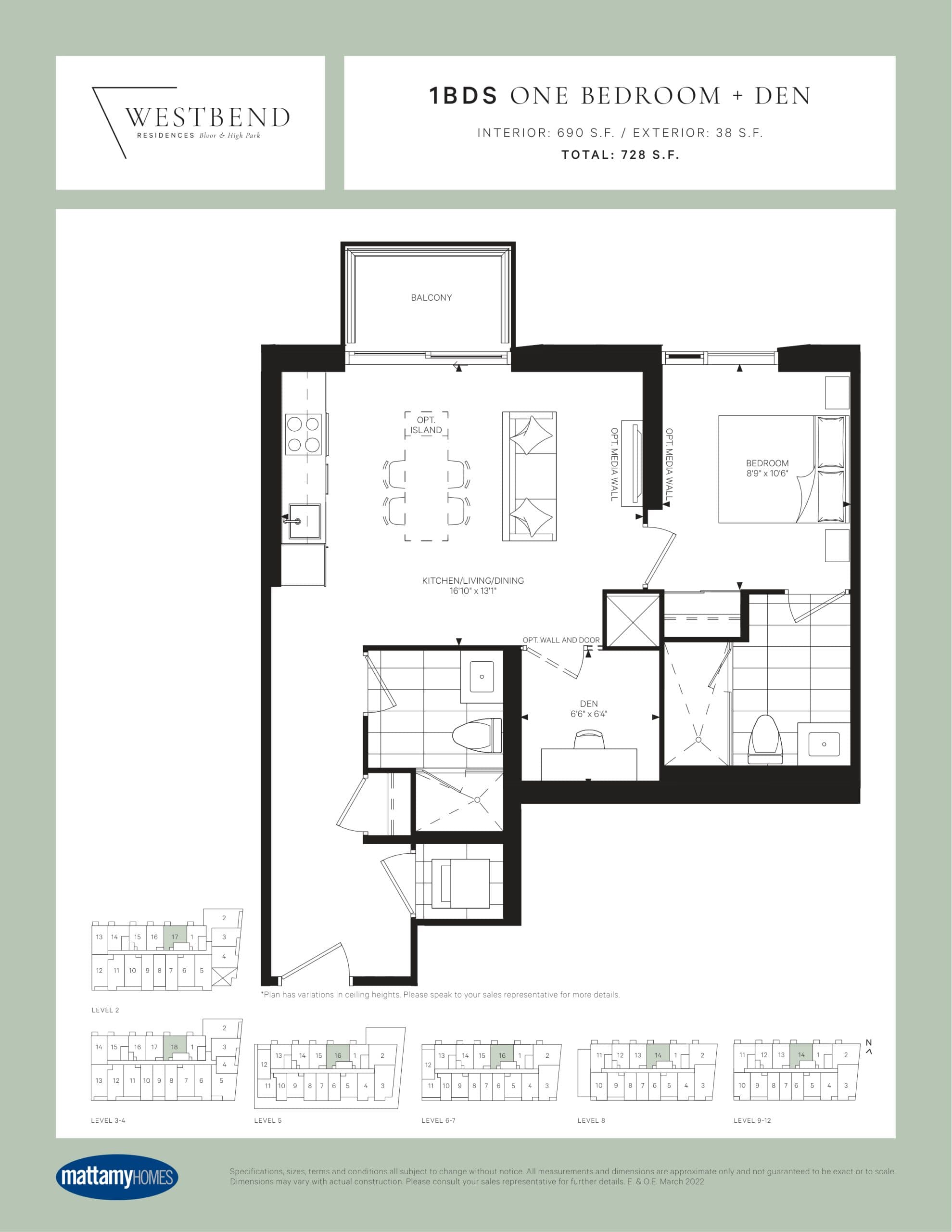 1BDS Floor Plan at Westbend Residences Condos - 690 sq.ft