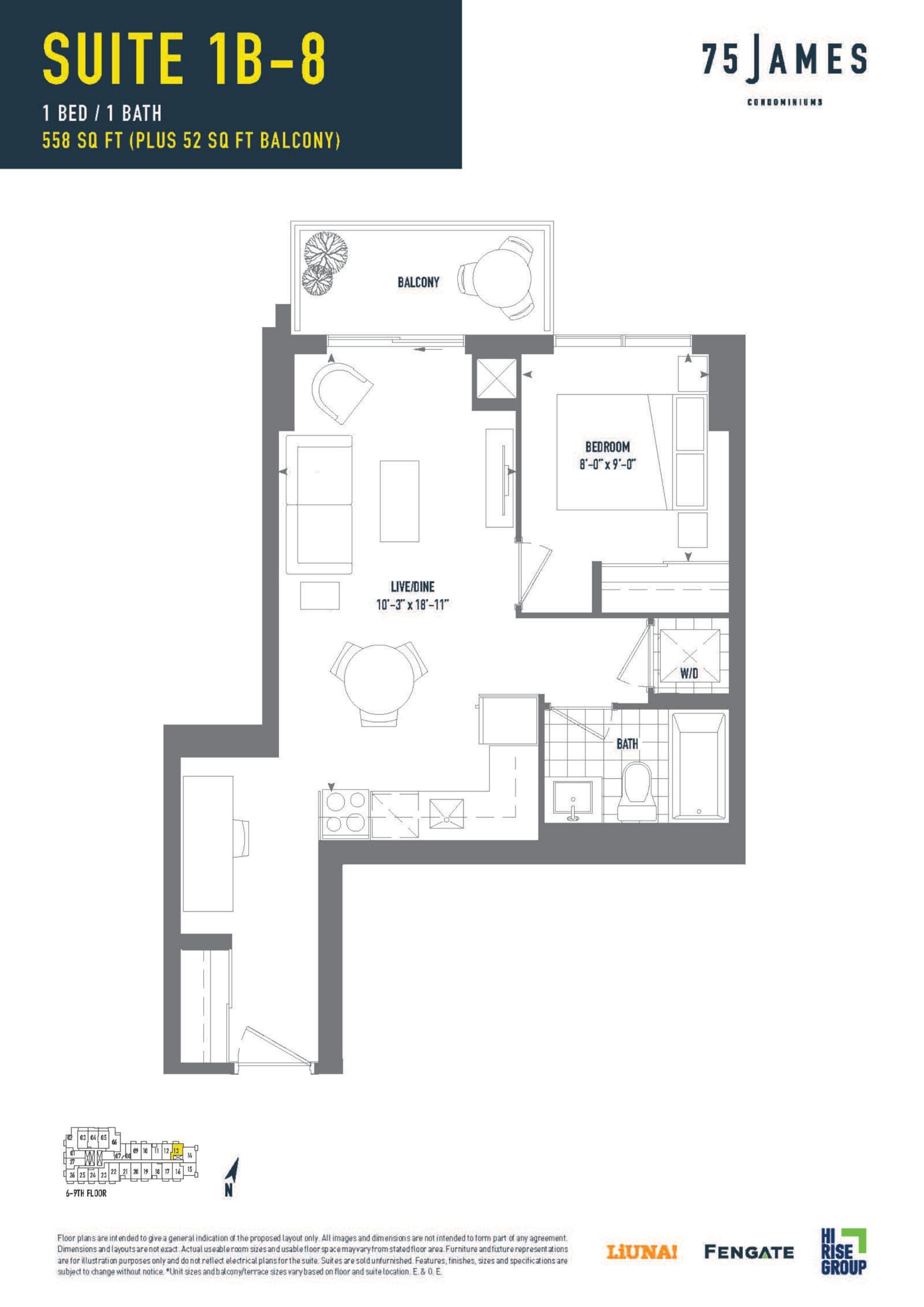 Suite 1B-8 Floor Plan at 75 James Condos - 558 sq.ft
