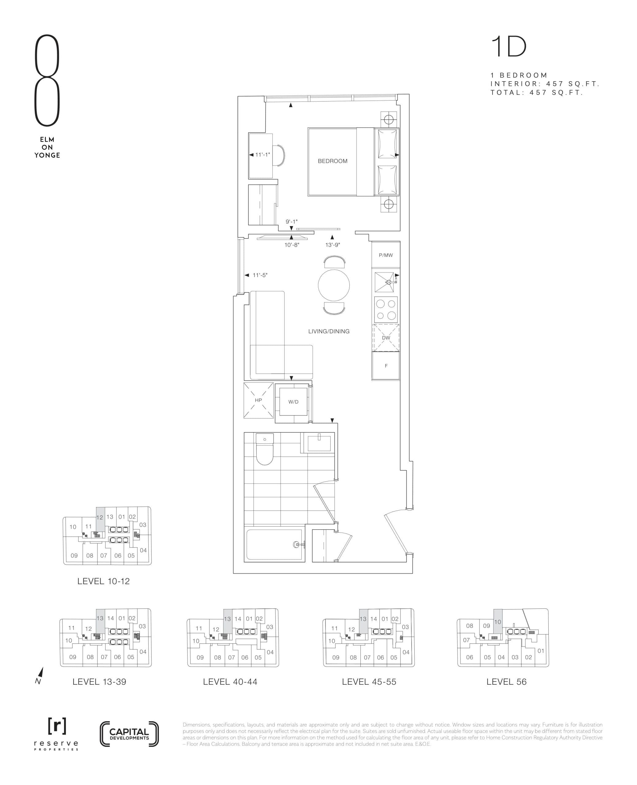 1D Floor Plan at 8 Elm on Yonge Condos - 457 sq.ft