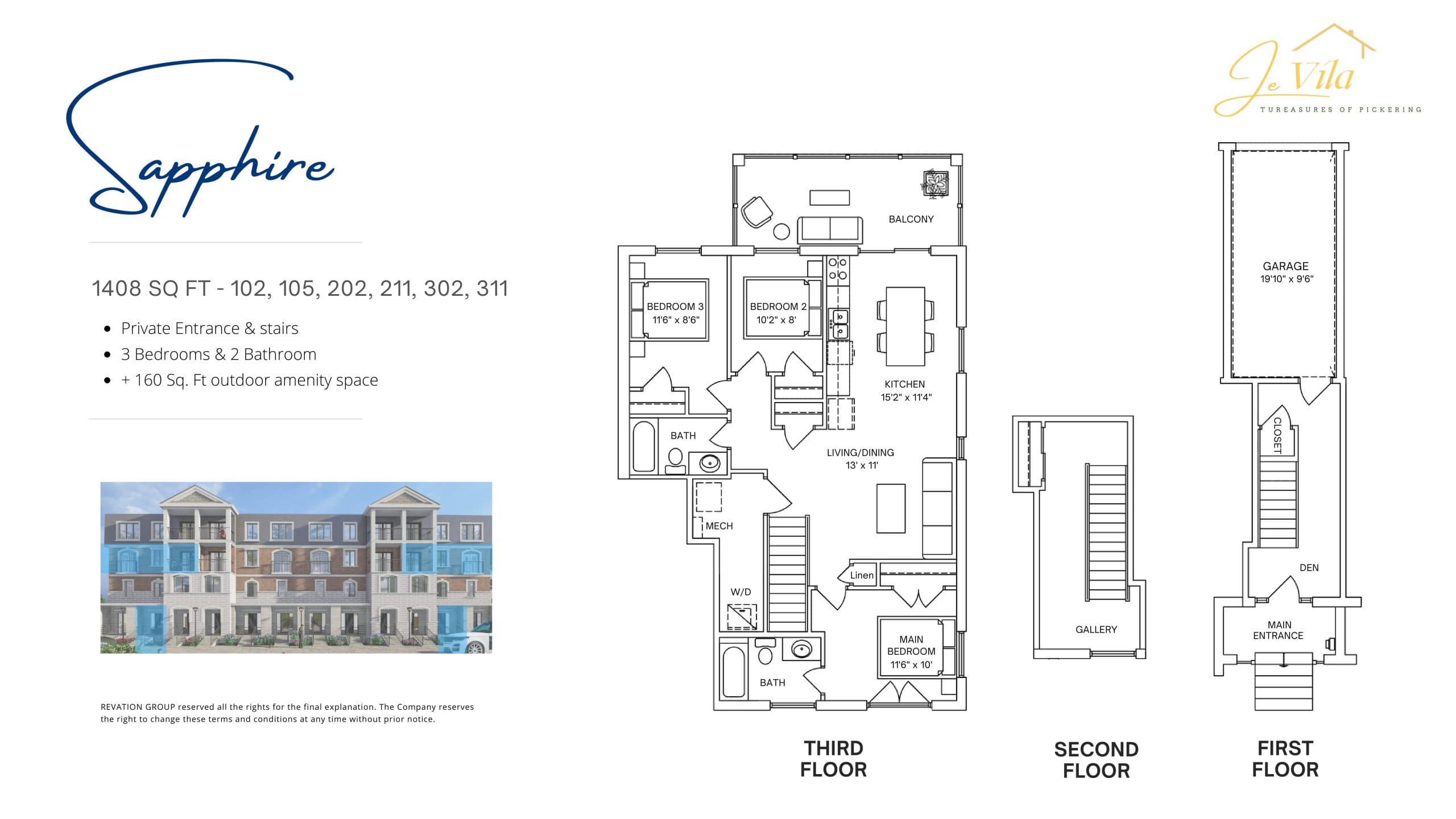 Sapphire Floor Plan at Je Vila Towns - 1408 sq.ft