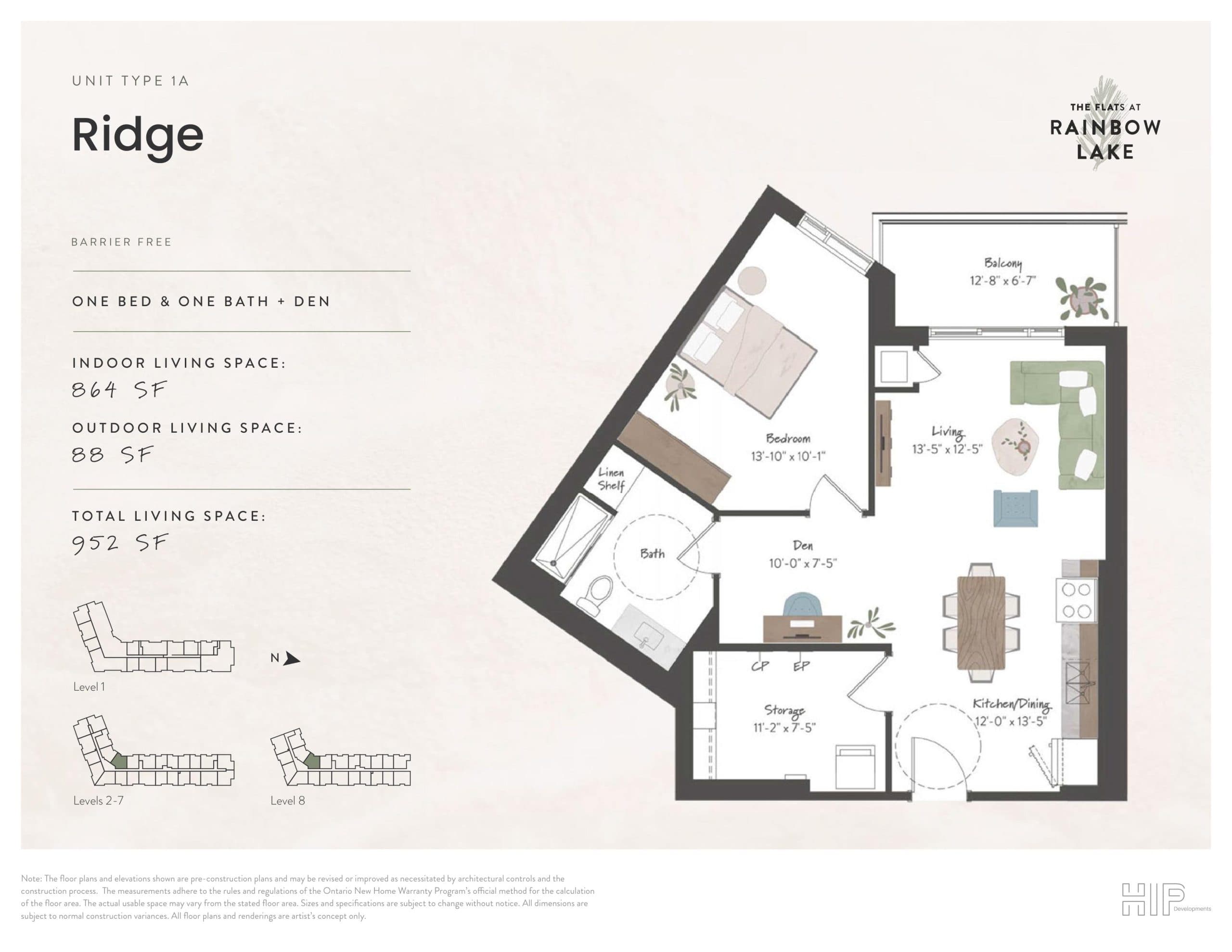 Ridge Floor Plan at The Flats at Rainbow Lake Condos - 864 sq.ft