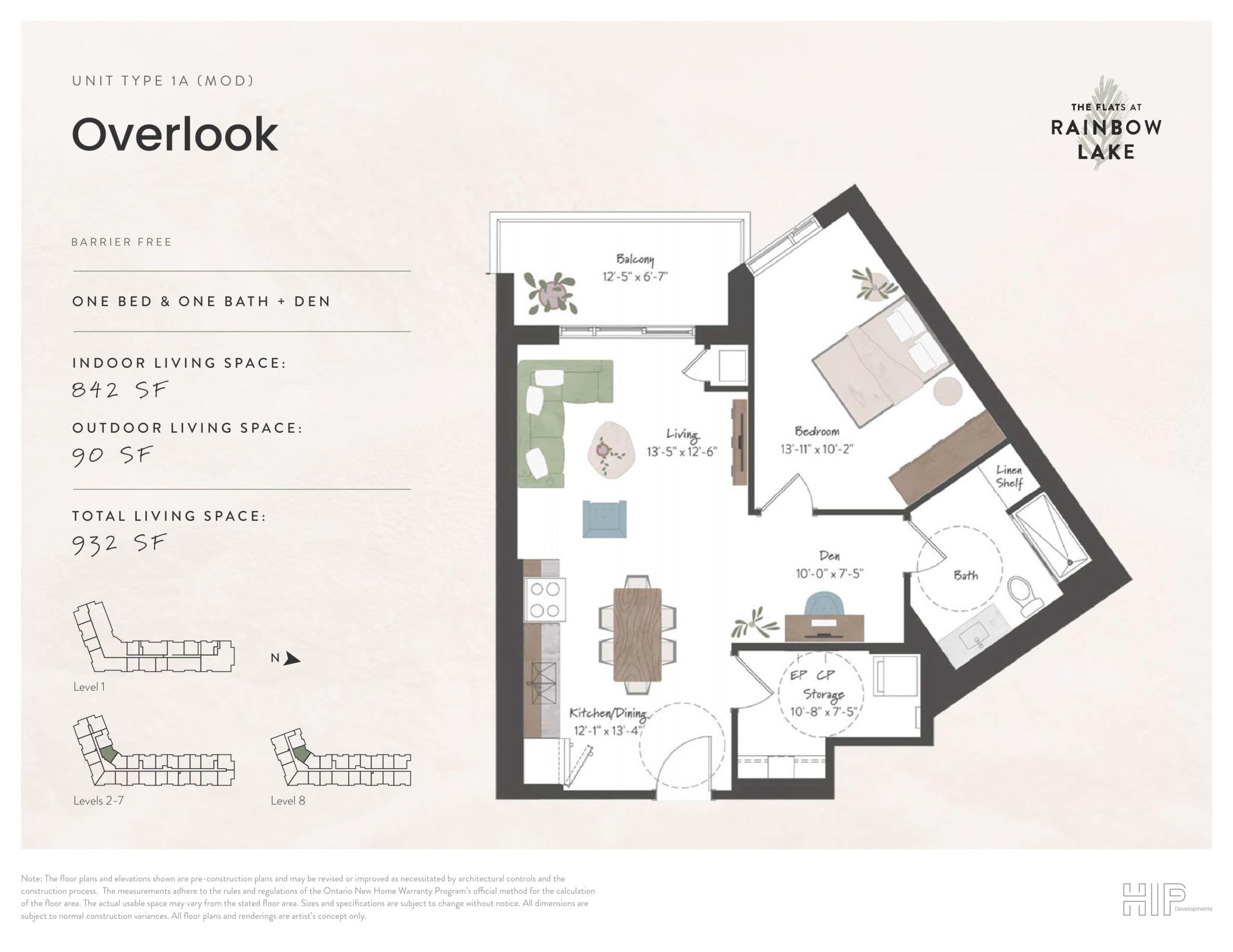 Overlook Floor Plan at The Flats at Rainbow Lake Condos - 842 sq.ft