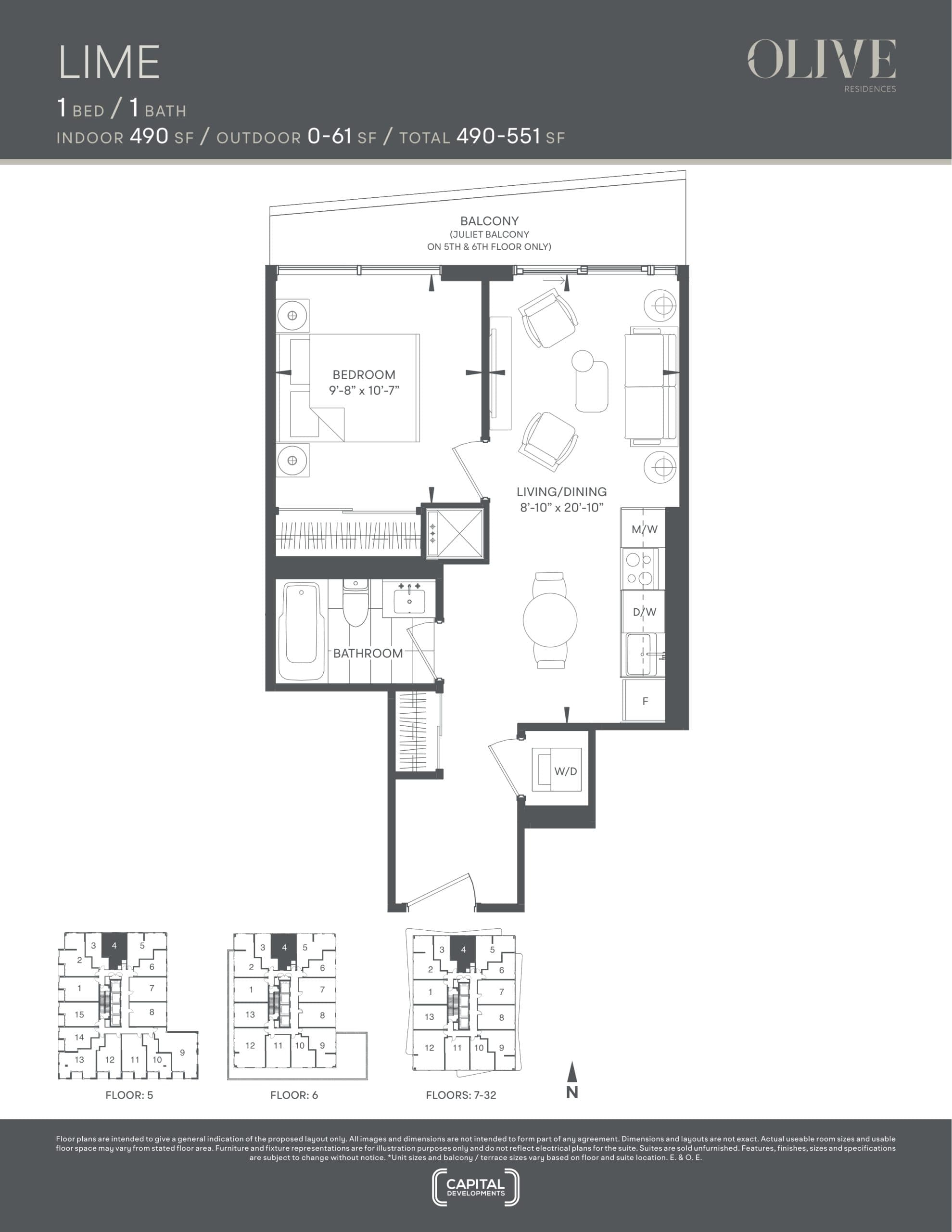 Lime Floor Plan at Olive Residences Condos - 490 sq.ft