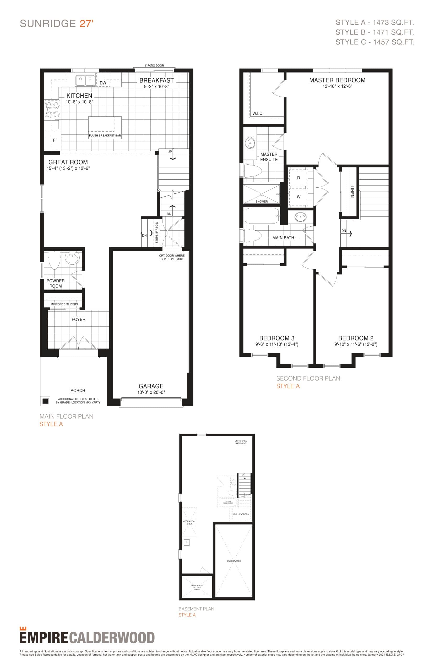 Sunridge 27' Floor Plan at Empire Calderwood Phase 2 Towns - 1473 sq.ft