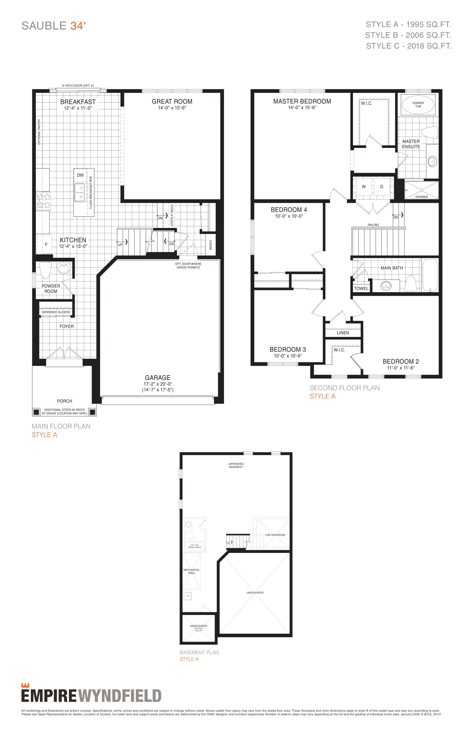 Sauble 34' Floor Plan at Empire Calderwood Phase 2 Towns - 2018 sq.ft