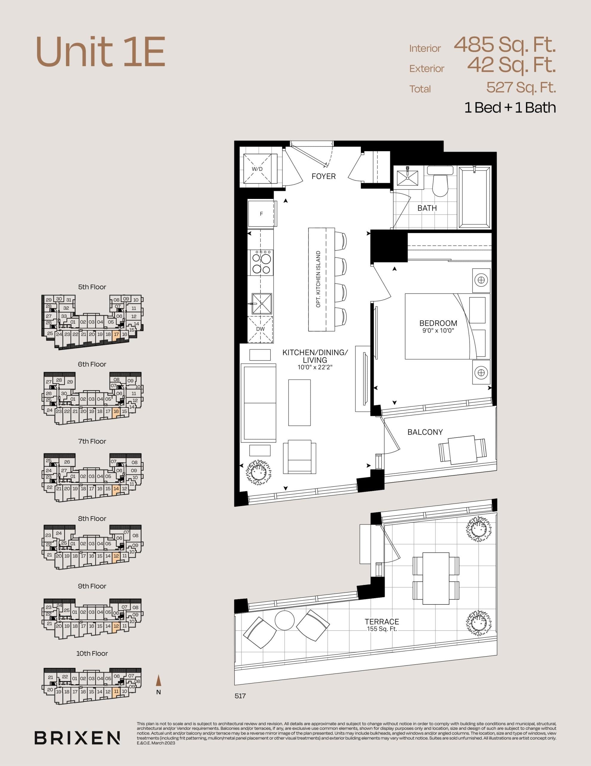 Unit 1E Floor Plan at Exhale Residences - 485 sq.ft