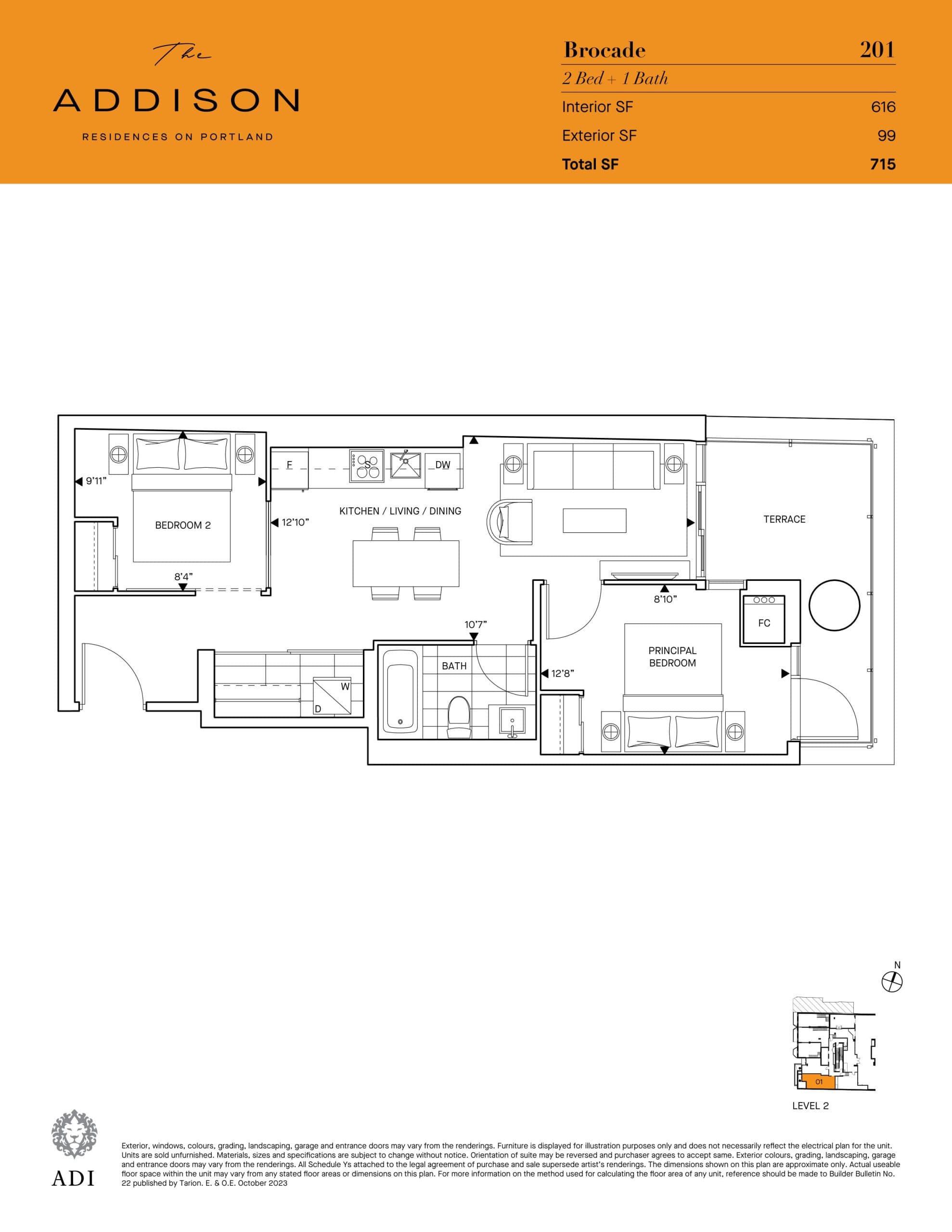 Brocade Floor Plan at The Addison Condos - 616 sq.ft