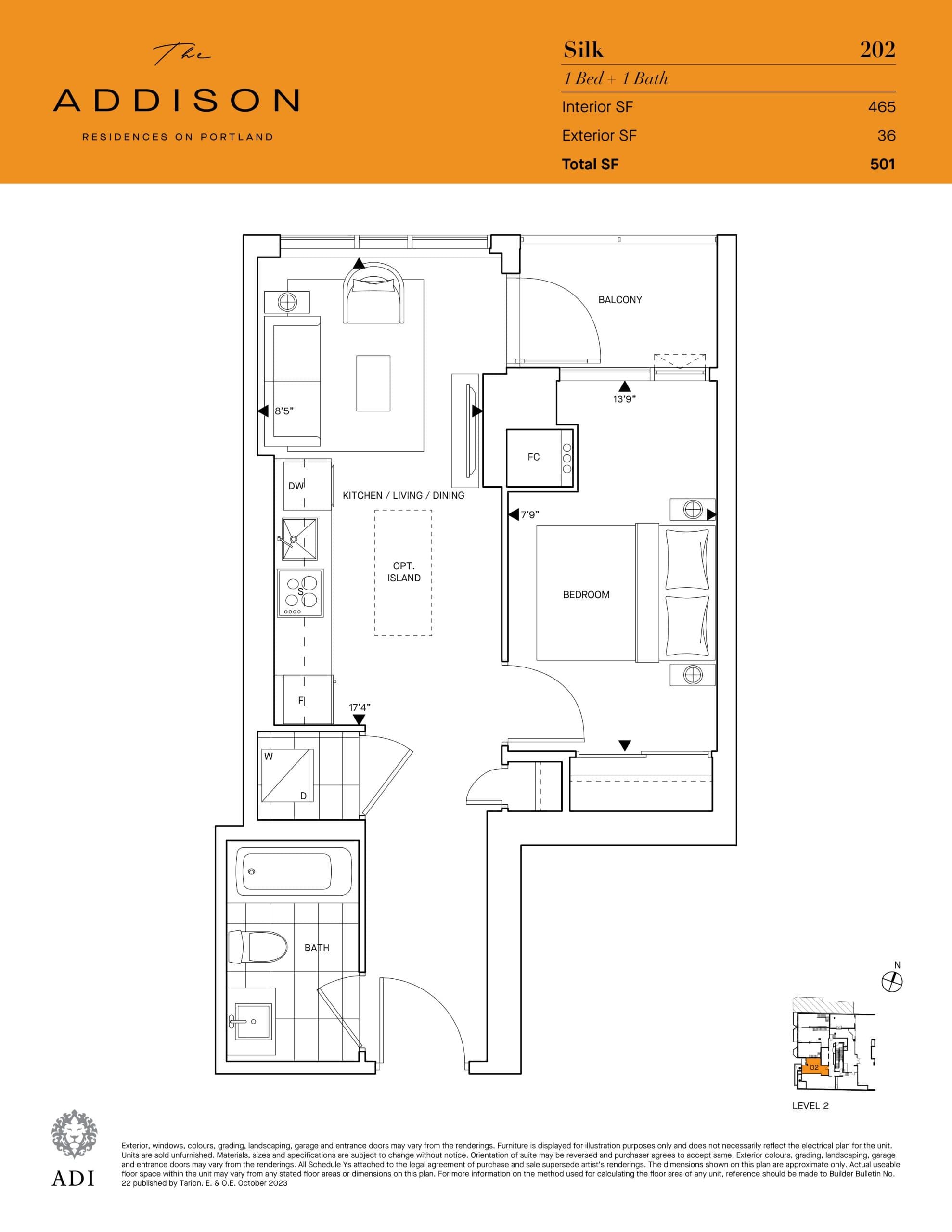Silk Floor Plan at The Addison Condos - 465 sq.ft