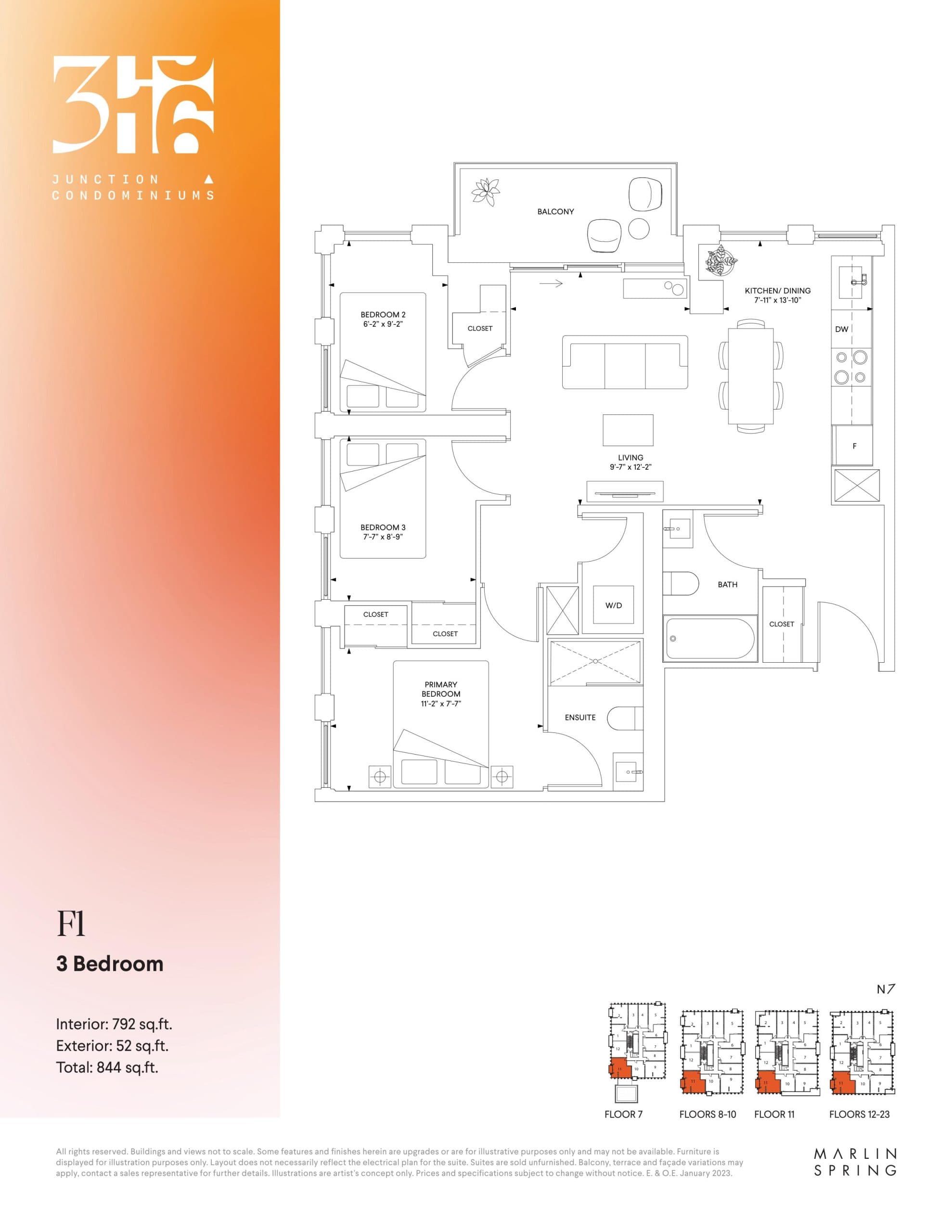 F1 Floor Plan at 316 Junction Condos - 792 sq.ft