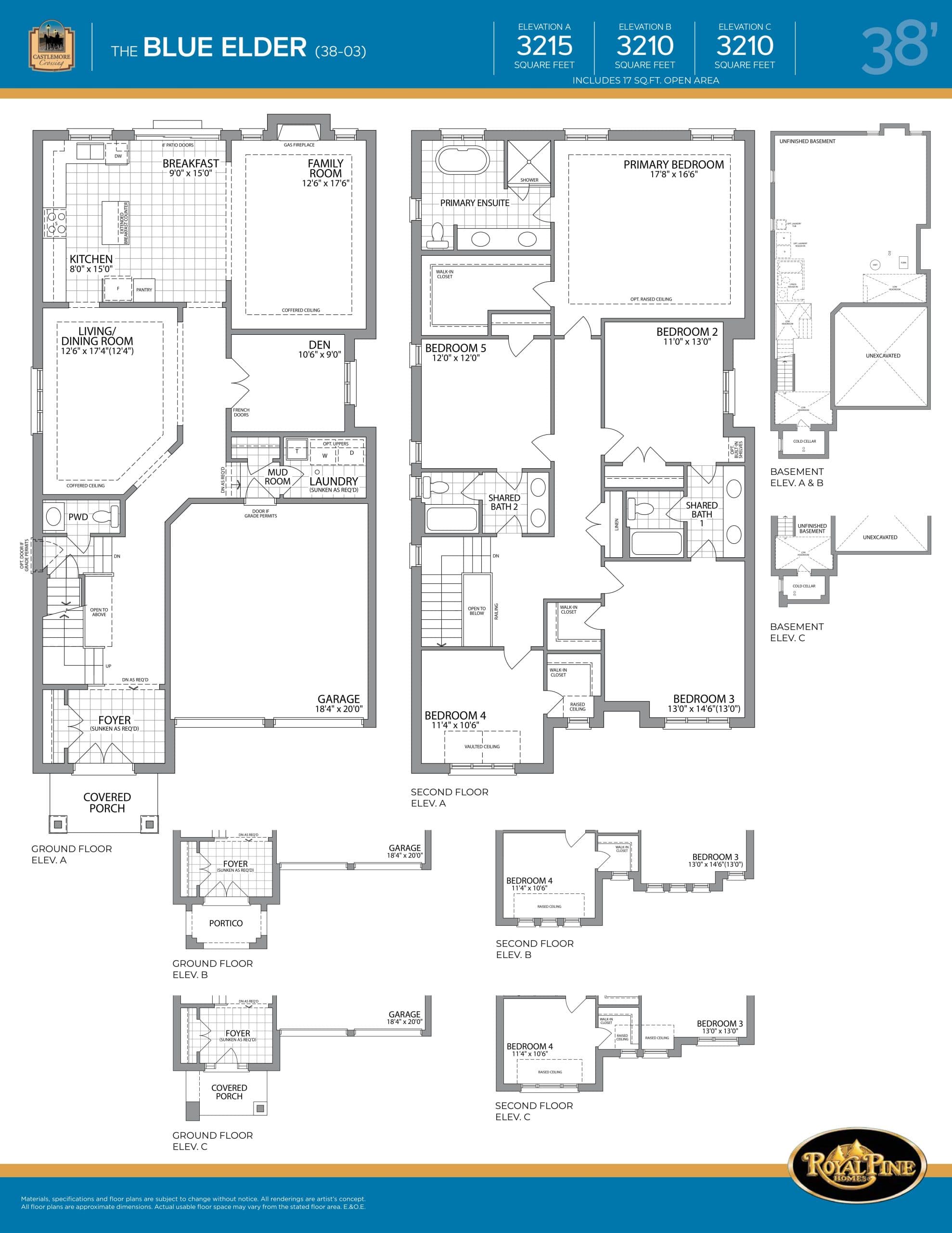 The Blue Elder Floor Plan at Castlemore Crossing Homes - 3215 sq.ft