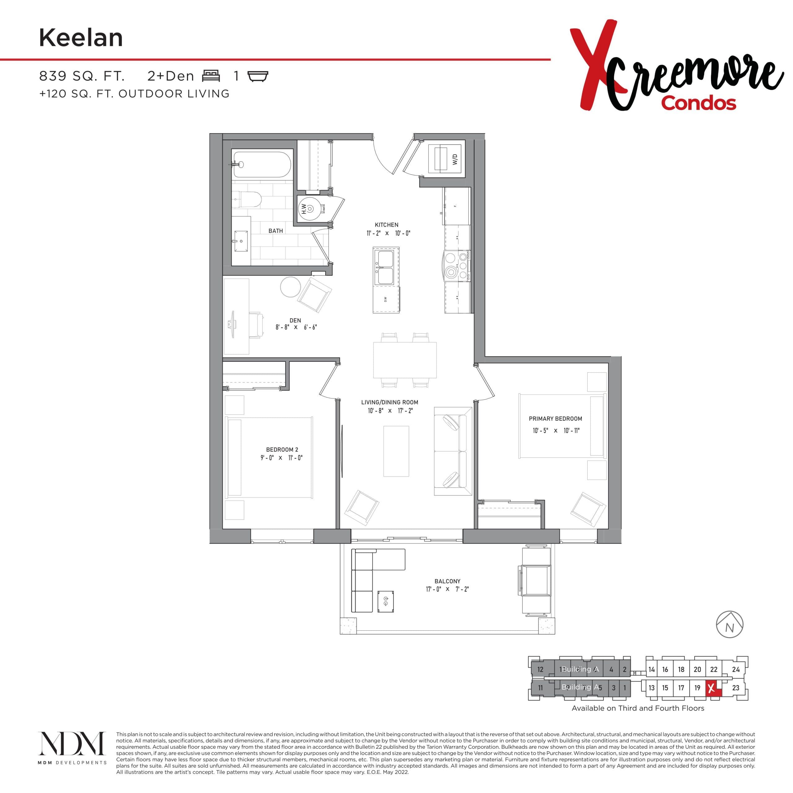 Keelan Floor Plan at Creemore Condos - 839 sq.ft