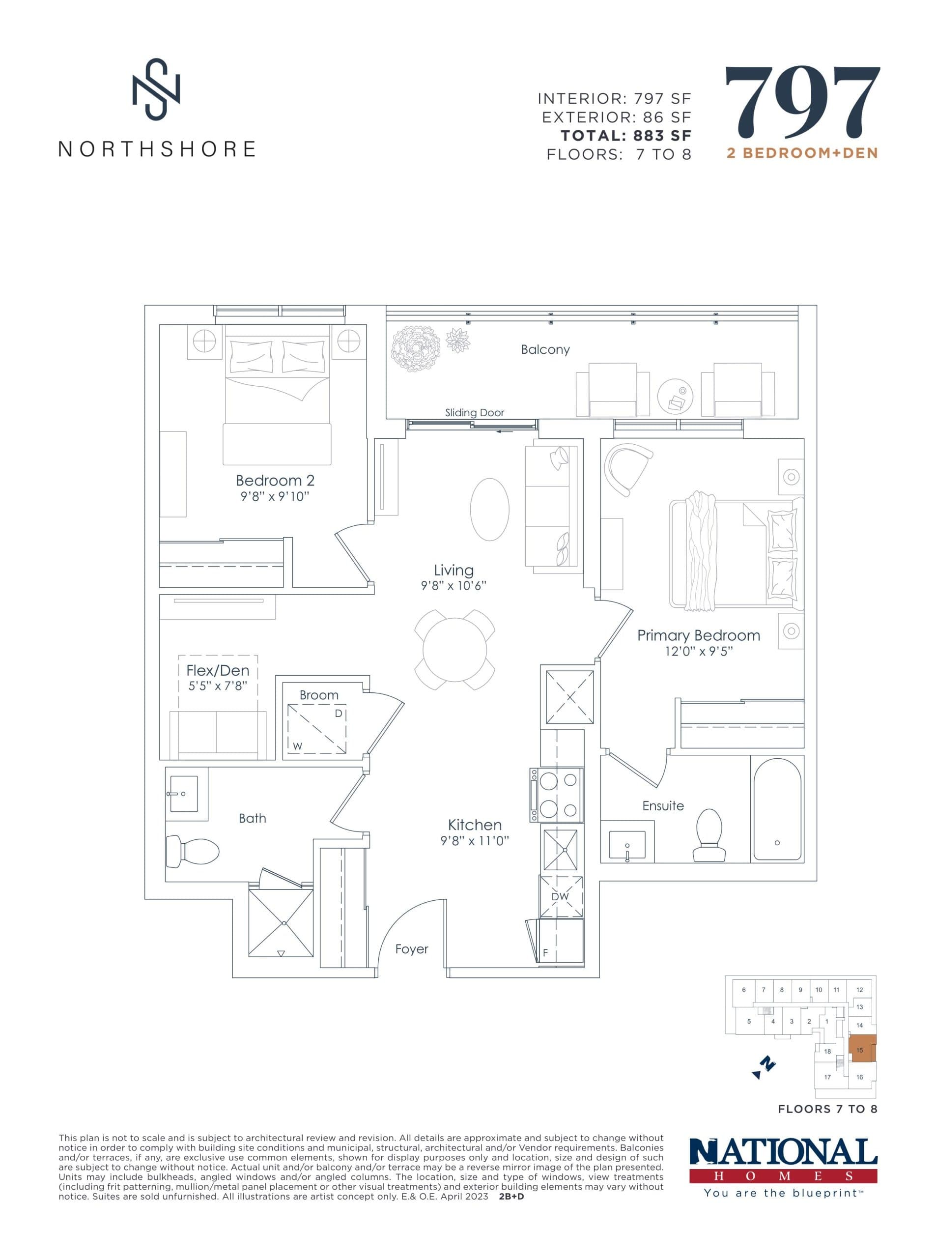 797 sf Floor Plan at Northshore Condos - 797 sq.ft