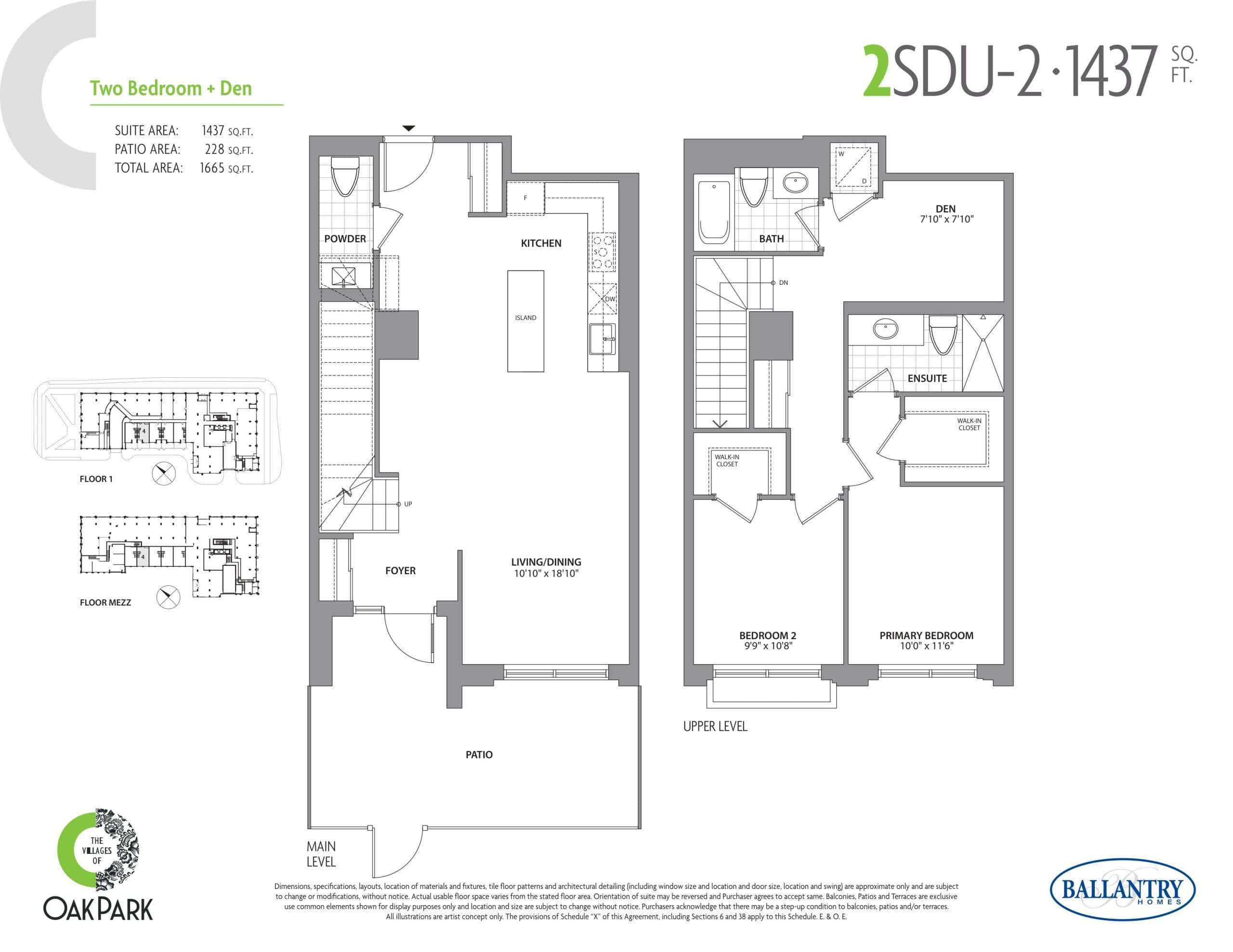 2SDU-2 Floor Plan at The Villages of Oak Park Condos - 1437 sq.ft