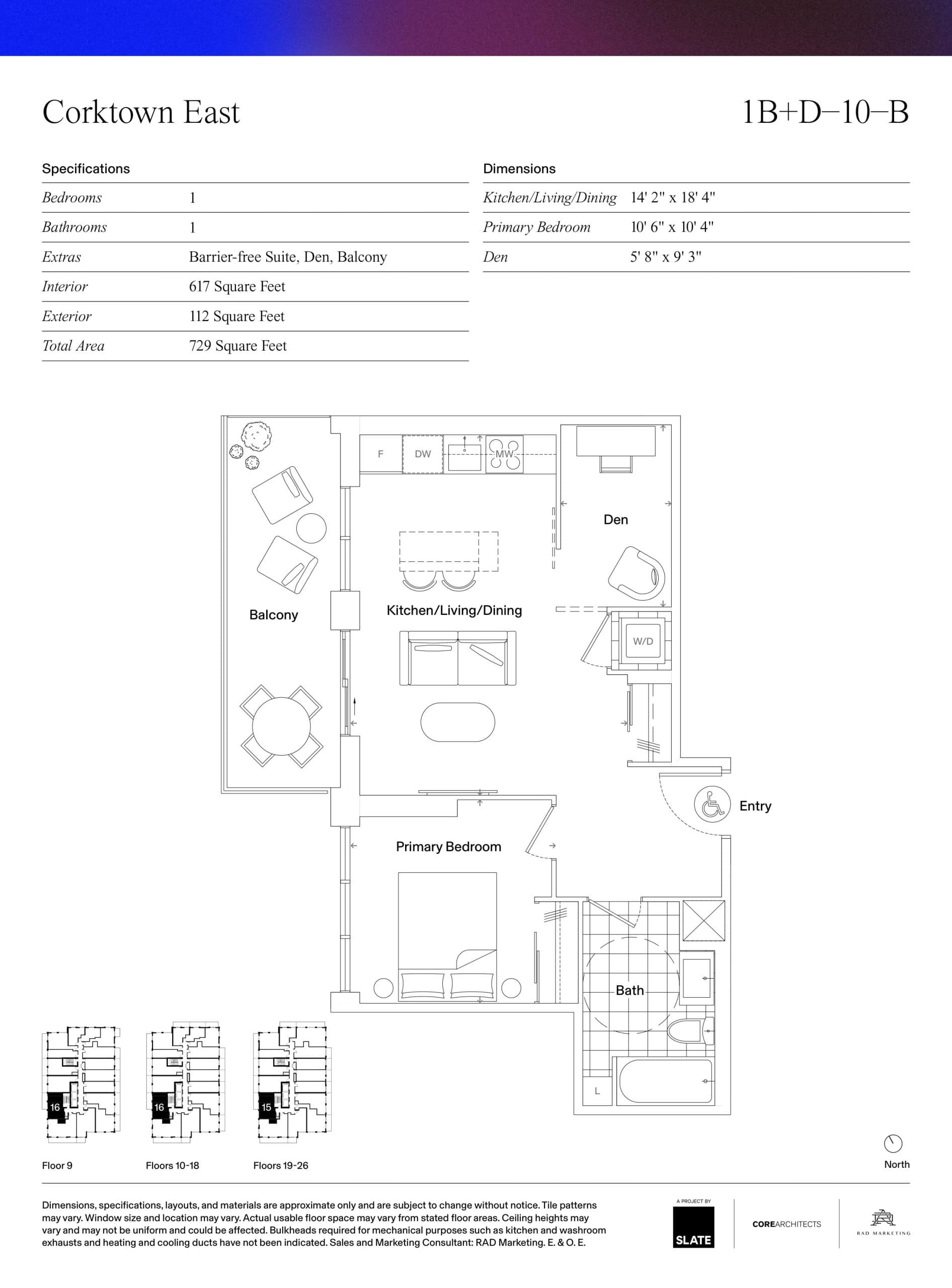 1B+D-10-B Floor Plan at Corktown Condos - 617 sq.ft