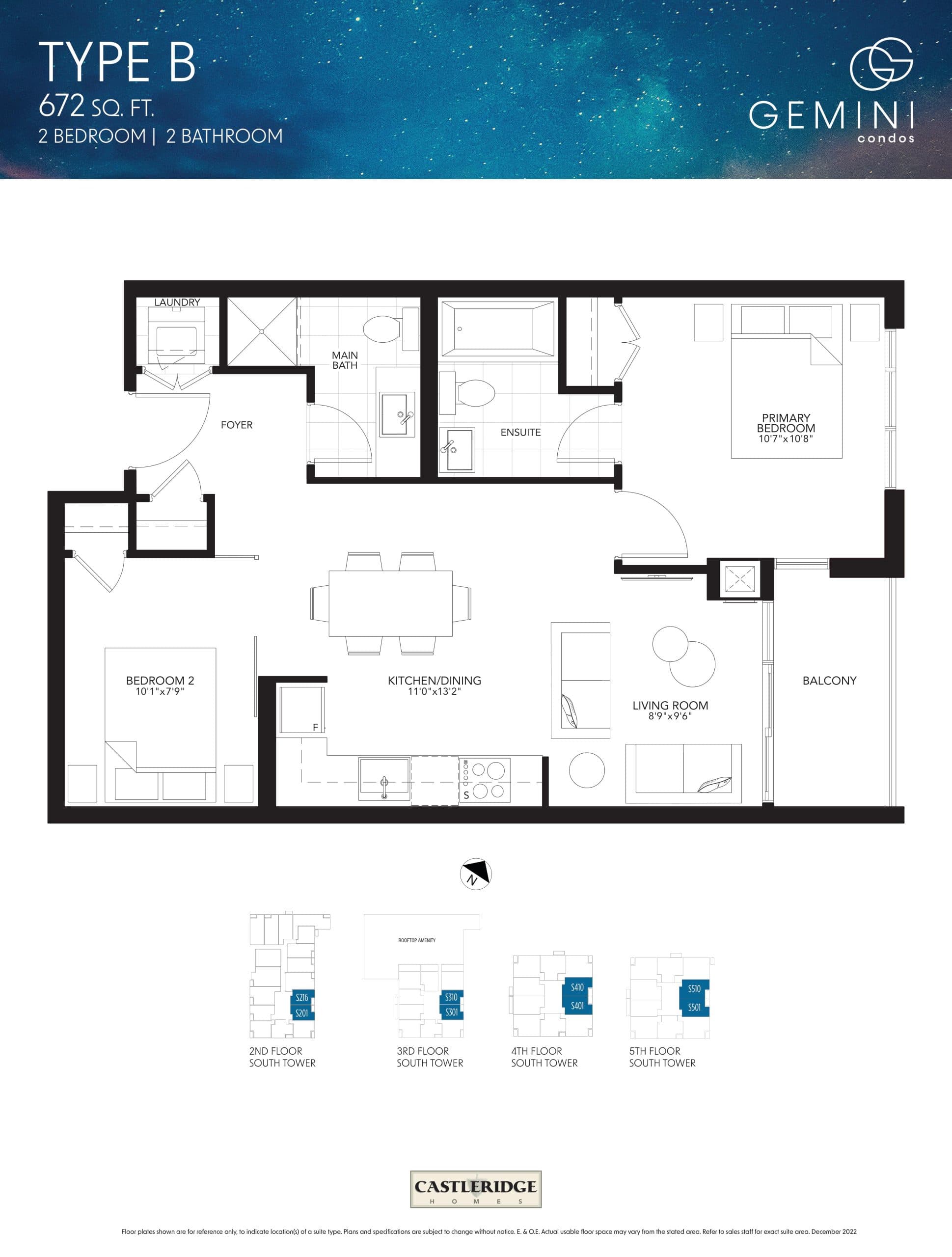Type B Floor Plan at Gemini Condos - 672 sq.ft