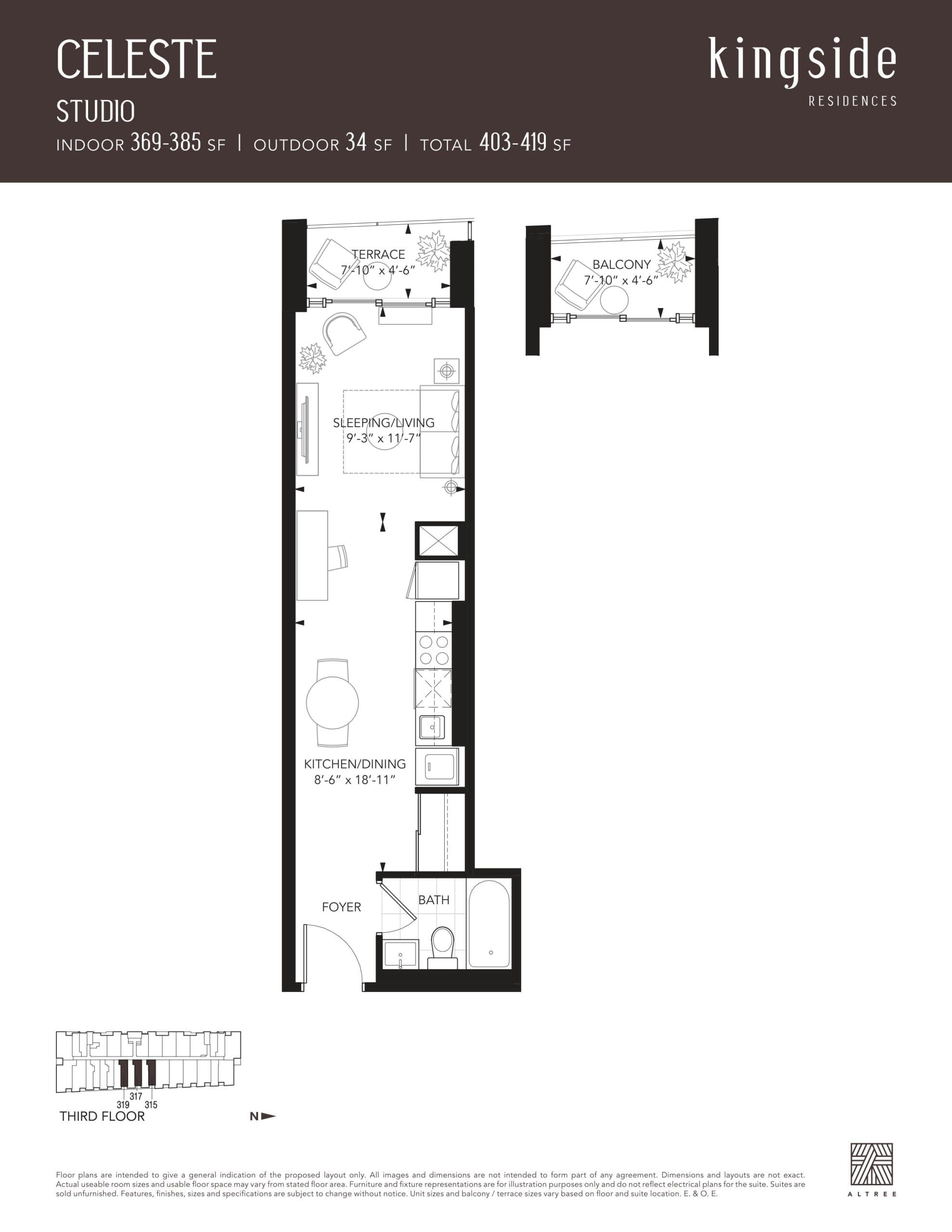 Celeste Floor Plan at Kingside Residences - 385 sq.ft
