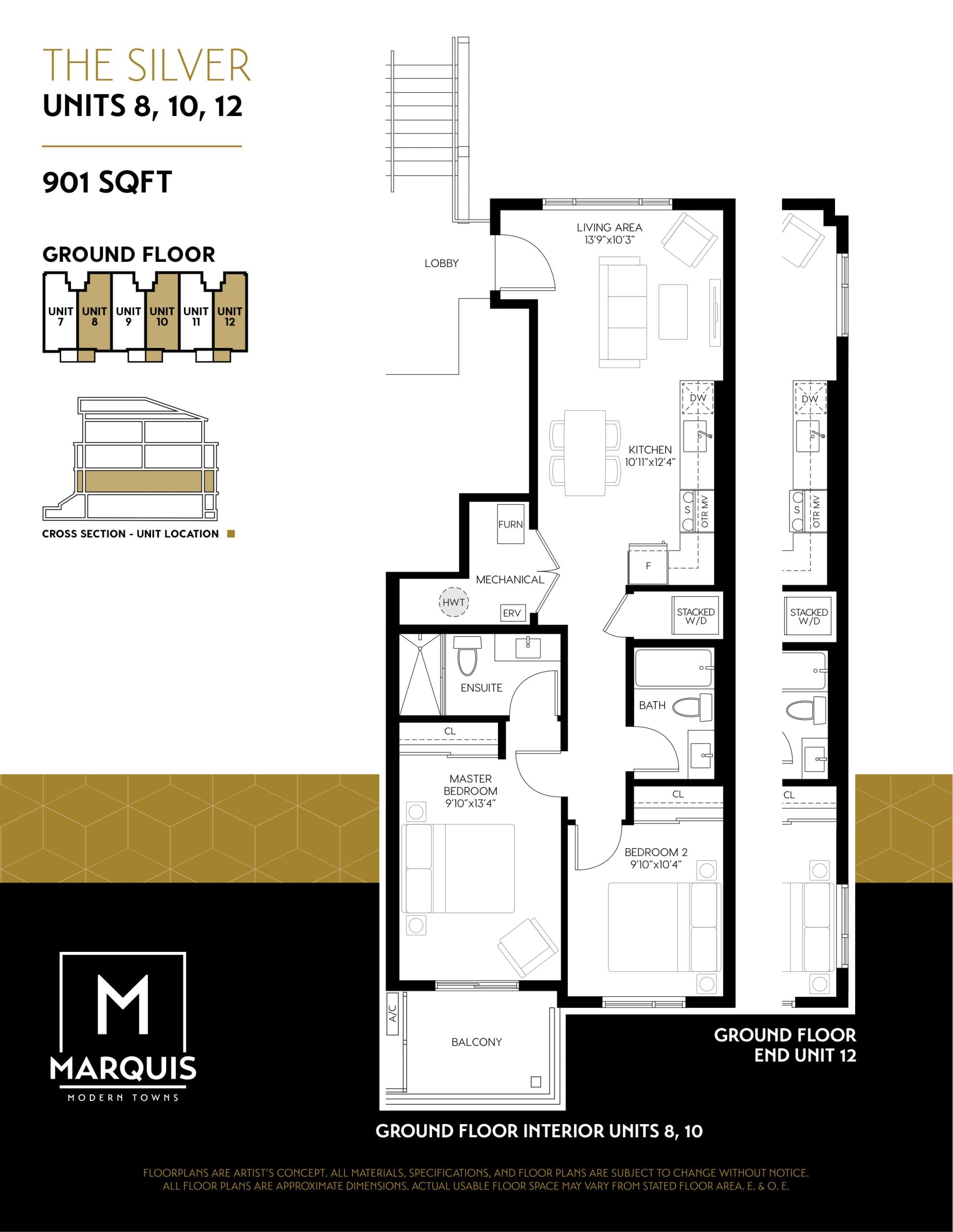 The Silver Floor Plan at Marquis Modern Towns - 901 sq.ft