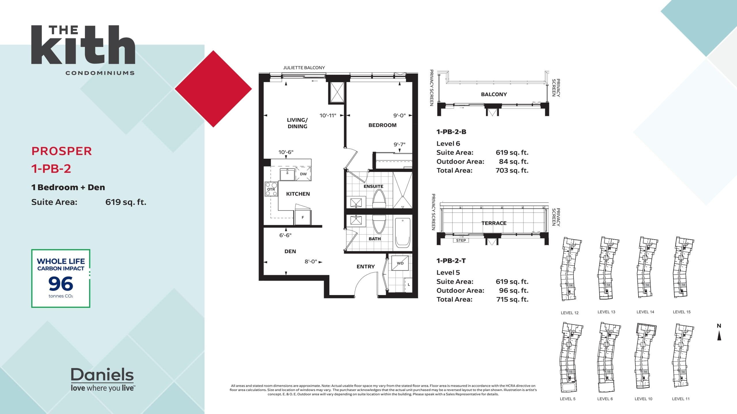 Prosper 1-PB-2 Floor Plan at The Kith Condos - 619 sq.ft