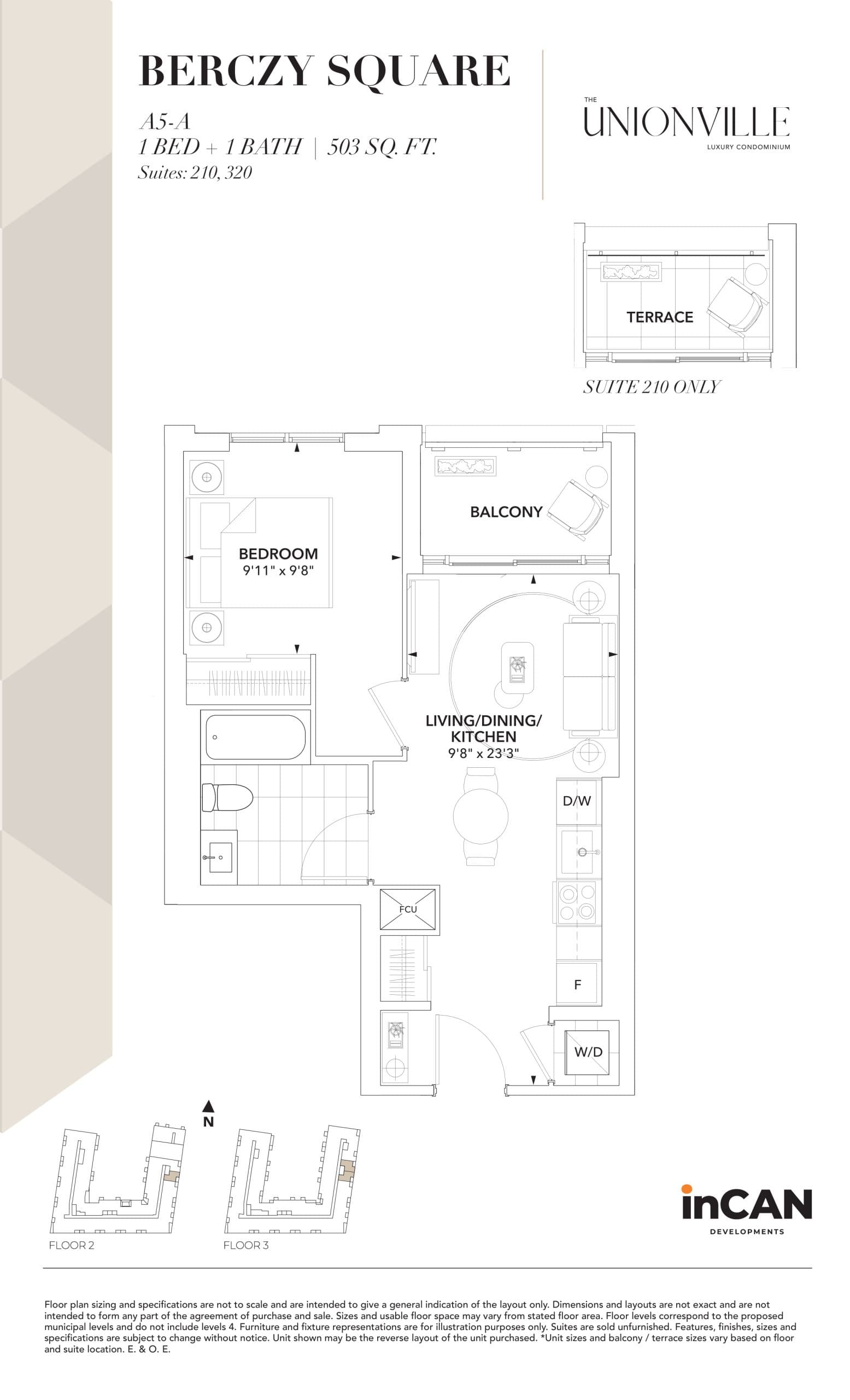 Berczy Square A5-B Floor Plan at The Unionville Condos - 503 sq.ft