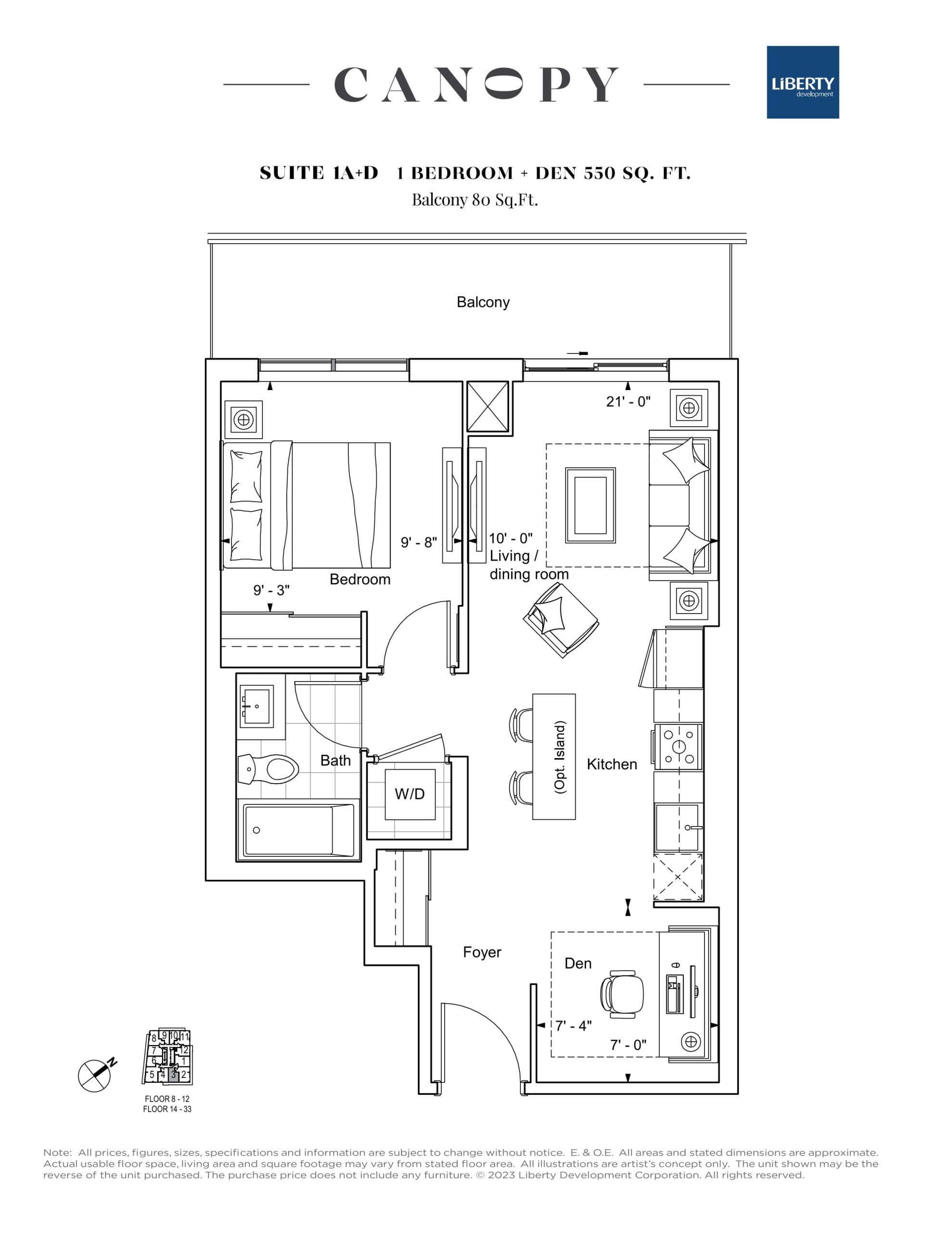Suite 1A+D Floor Plan at Canopy Towers Condos - 550 sq.ft