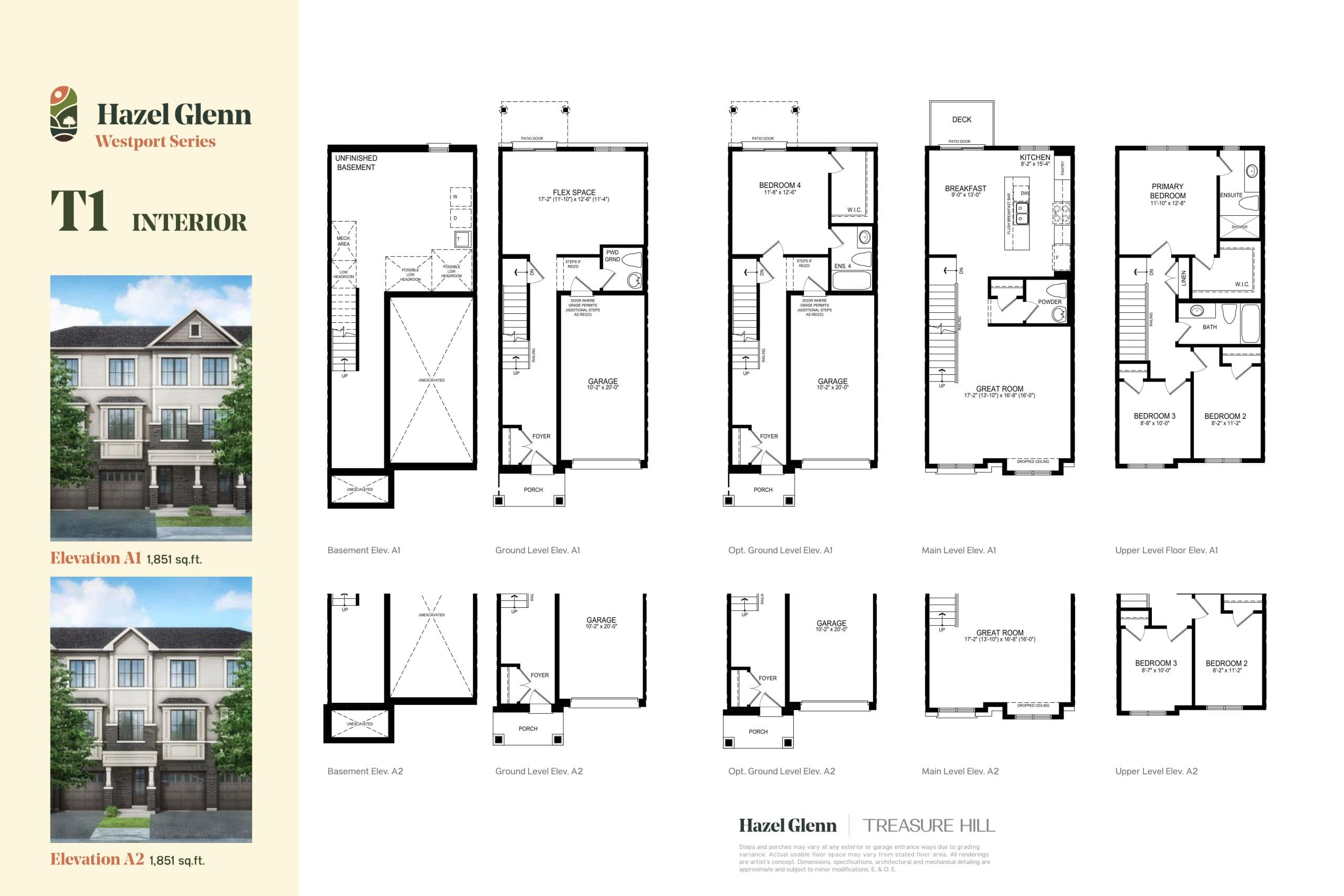 T1 Interior Floor Plan at Hazel Glenn Towns - 1851 sq.ft