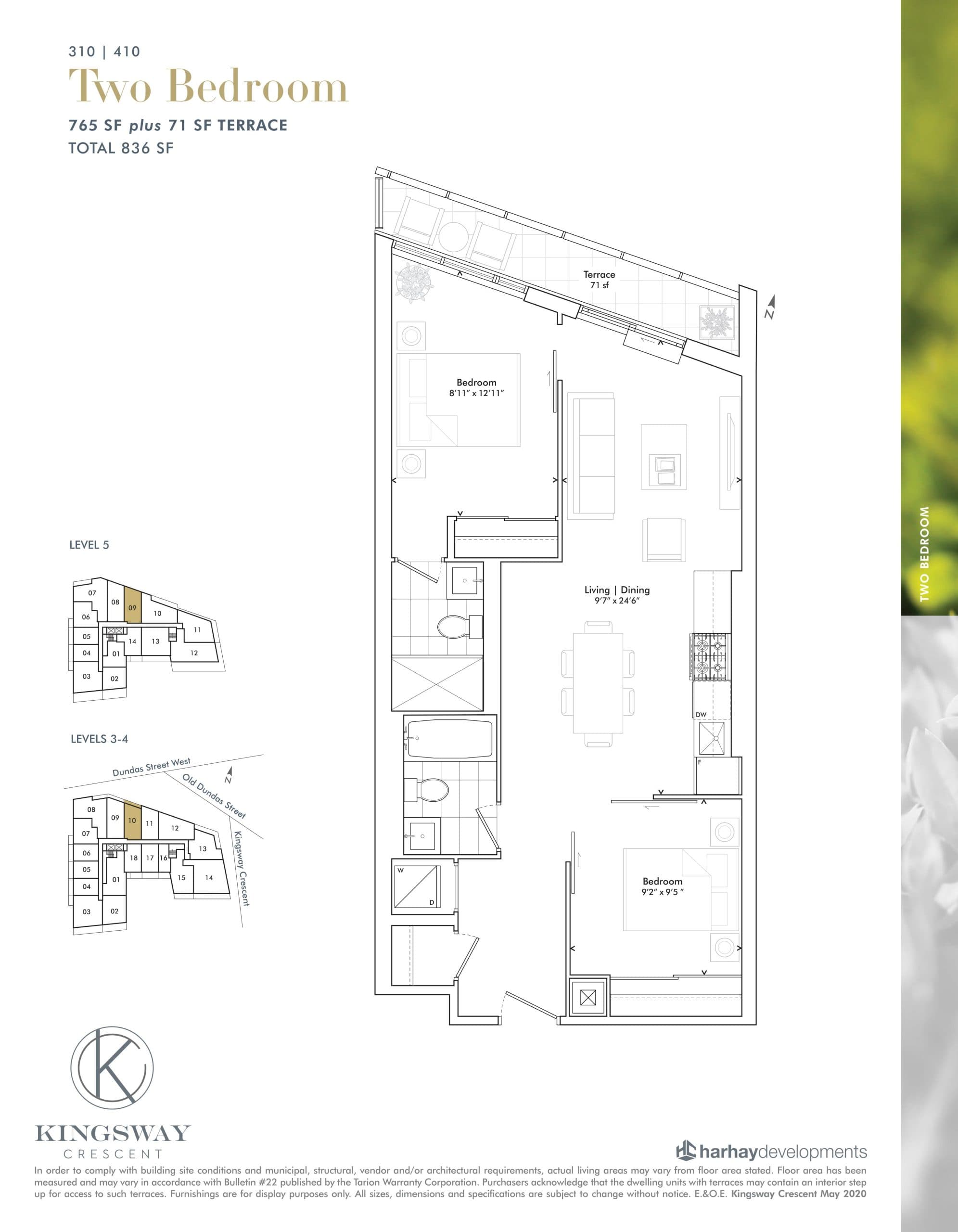 310 | 410 Floor Plan at Kingsway Crescent Condos - 765 sq.ft