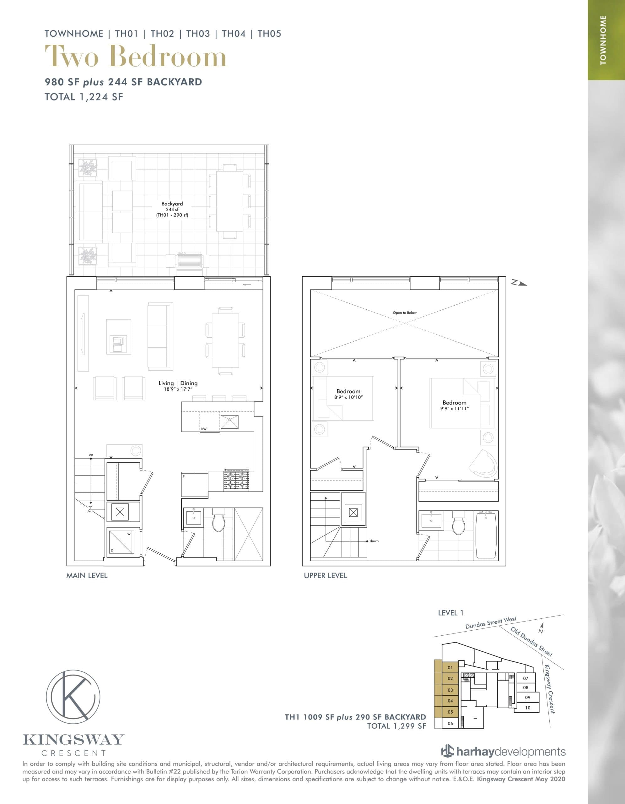 TH01 | TH02 | TH04 | TH05 Floor Plan at Kingsway Crescent Condos - 980 sq.ft