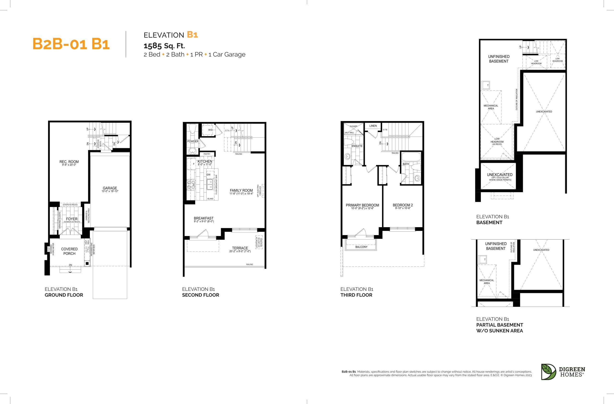 B2B-01 B1 Floor Plan at NAVA Oakville Towns Phase 2 - 1585 sq.ft