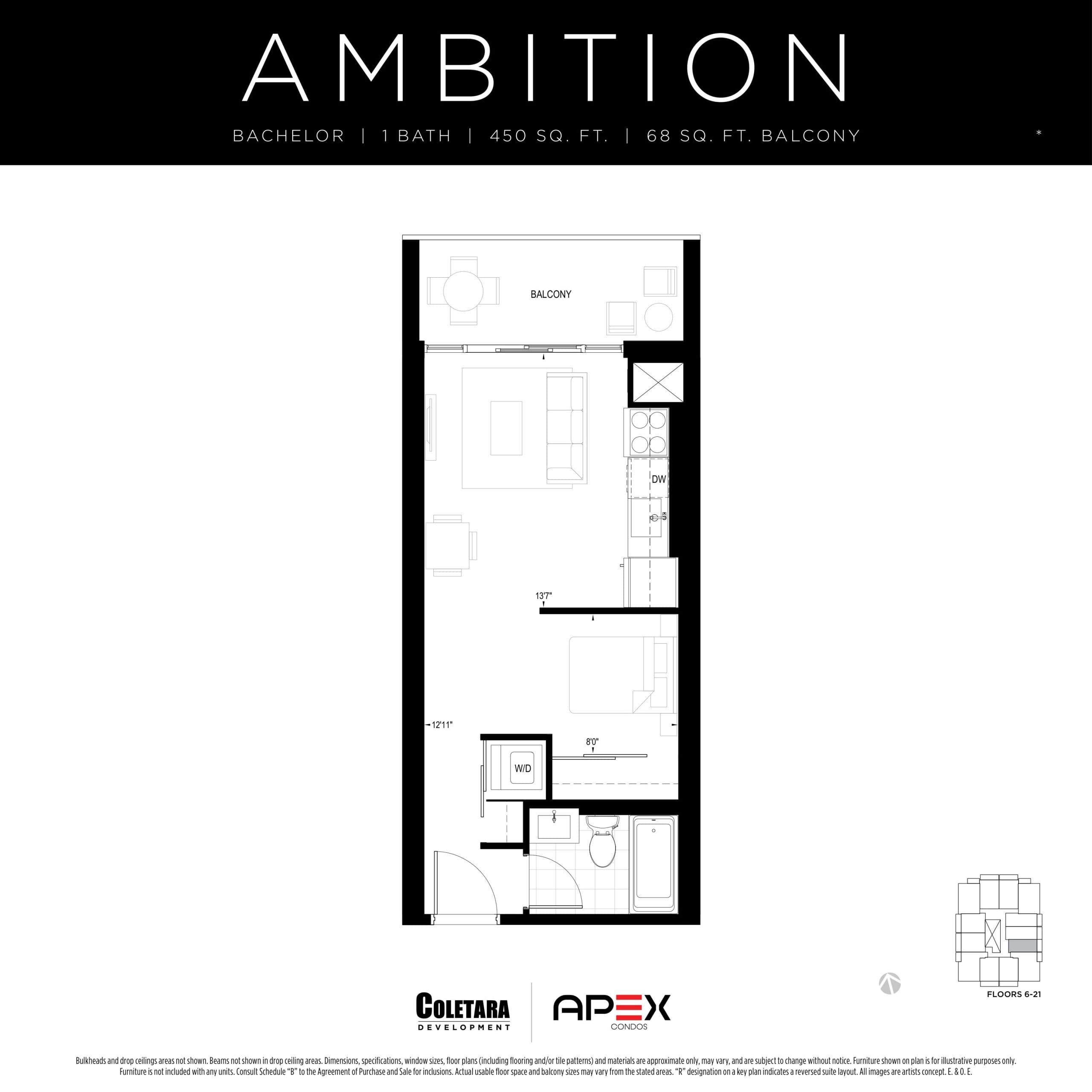 Ambition Floor Plan at APEX Condos - 450 sq.ft