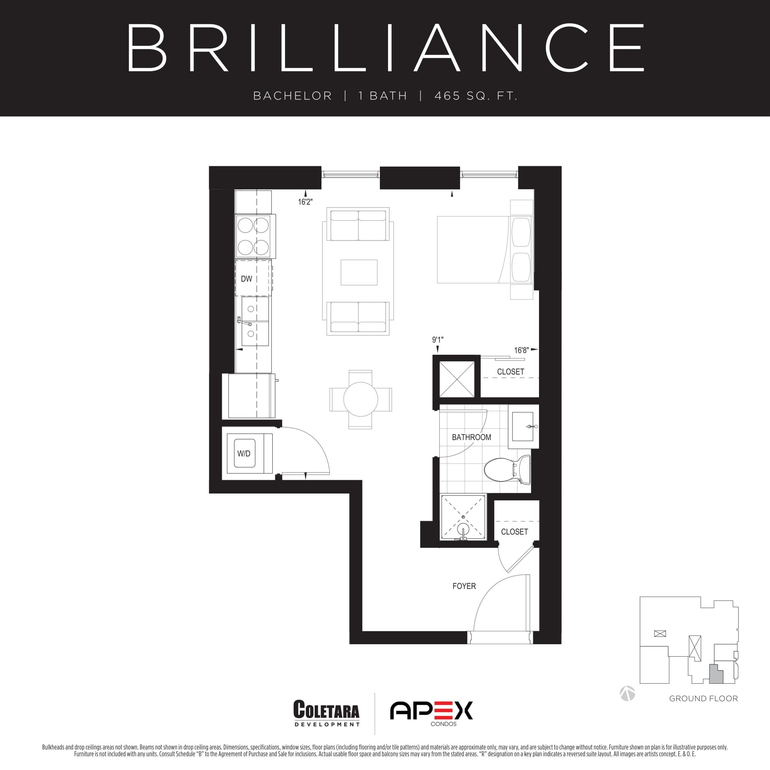 Brilliance Floor Plan at APEX Condos - 465 sq.ft