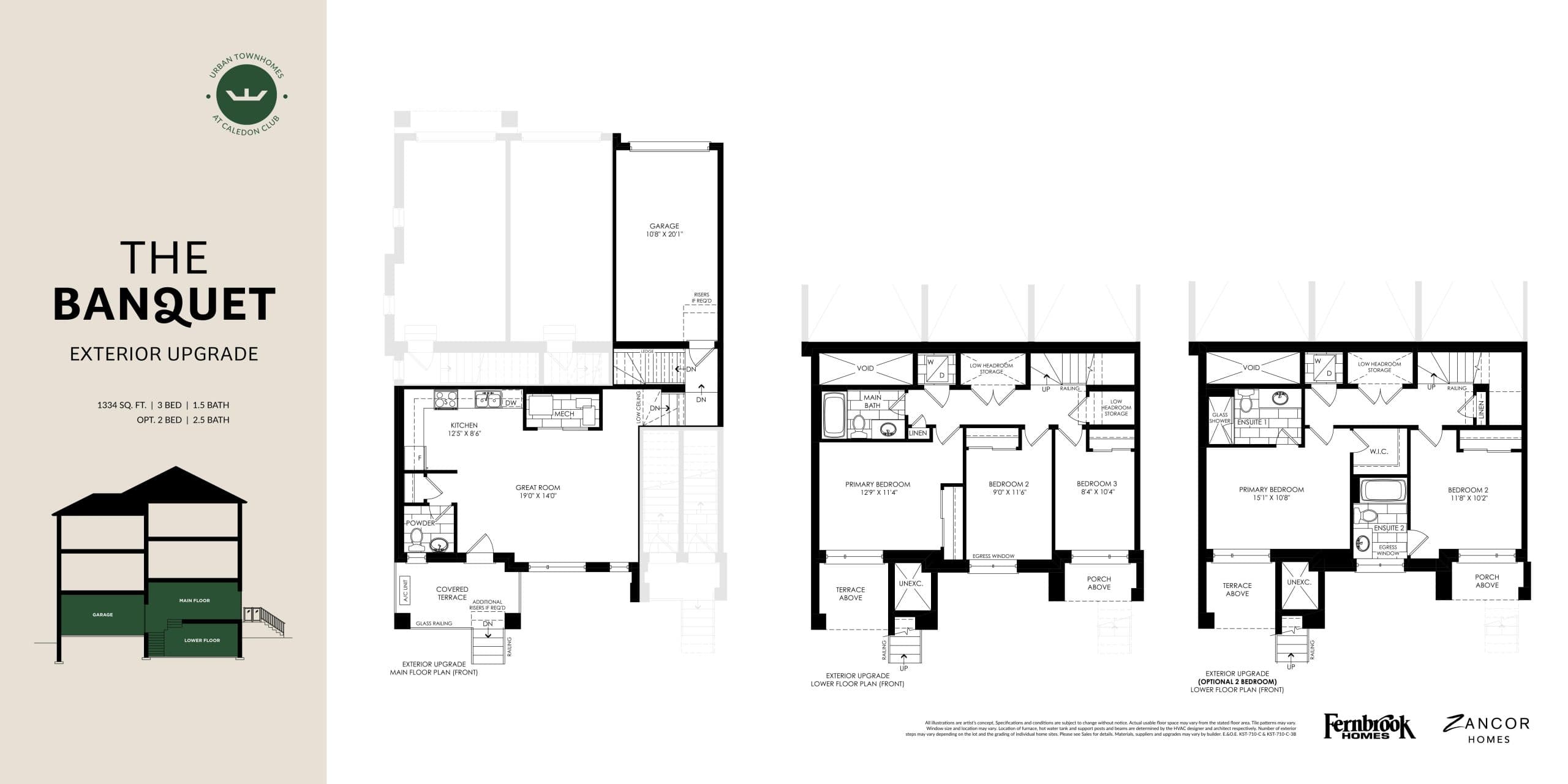 The Banquet (Exterior Upgrade) - Zancor Homes Floor Plan at The Social Towns - 1334 sq.ft