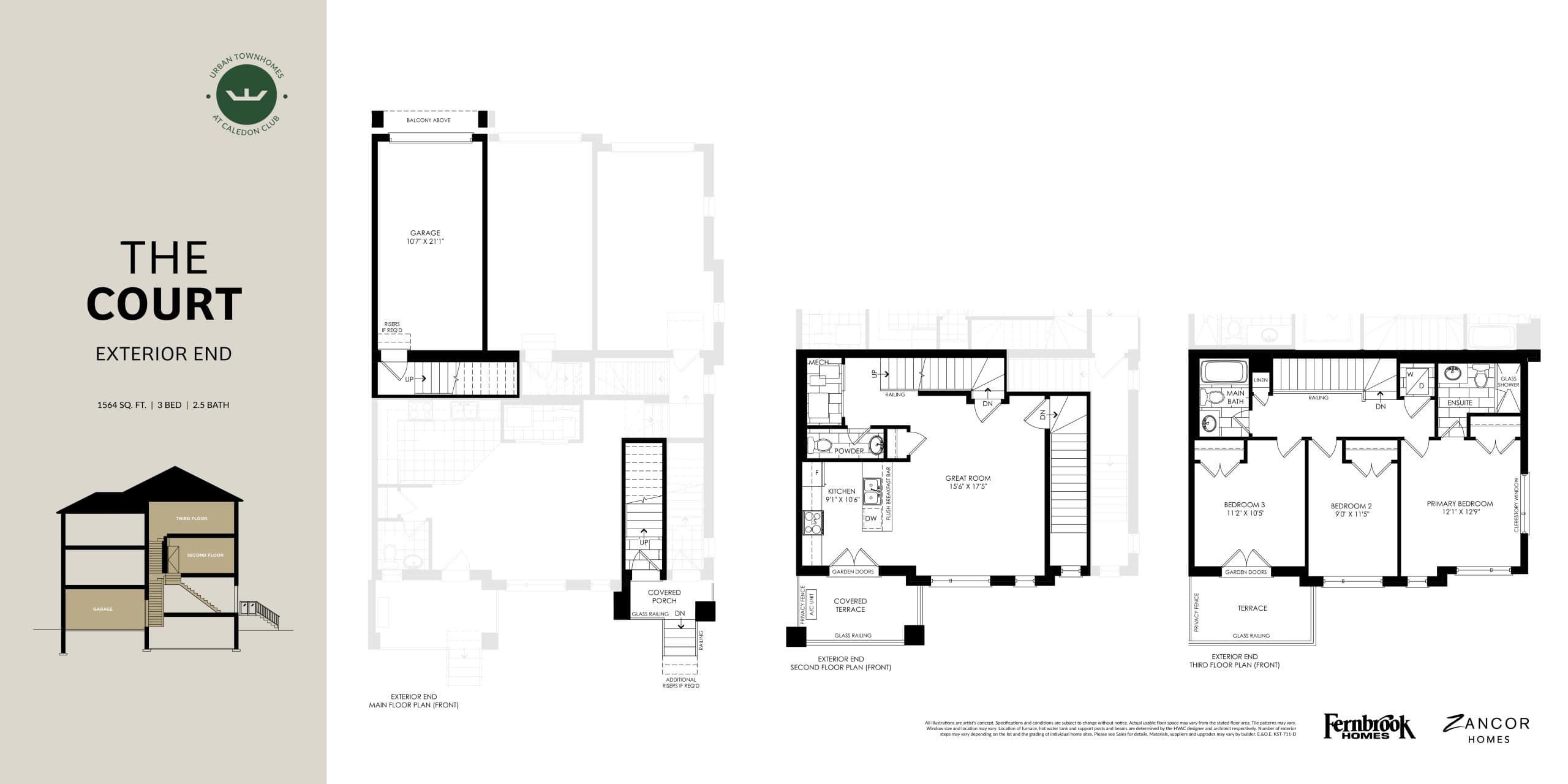 The Court (Exterior End) - Zancor Homes Floor Plan at The Social Towns - 1564 sq.ft