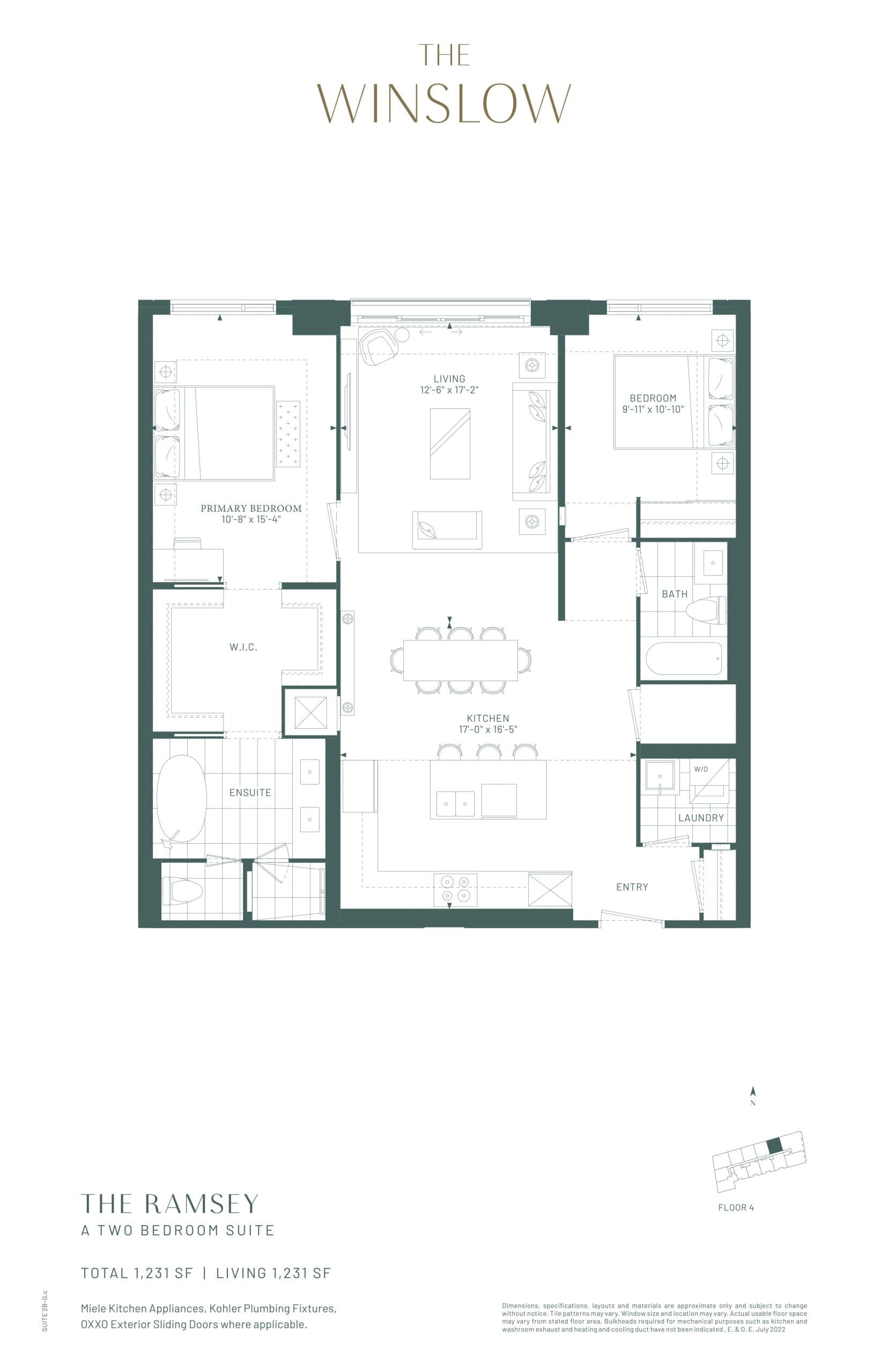 The Ramsey Floor Plan at The Winslow Condos - 1231 sq.ft