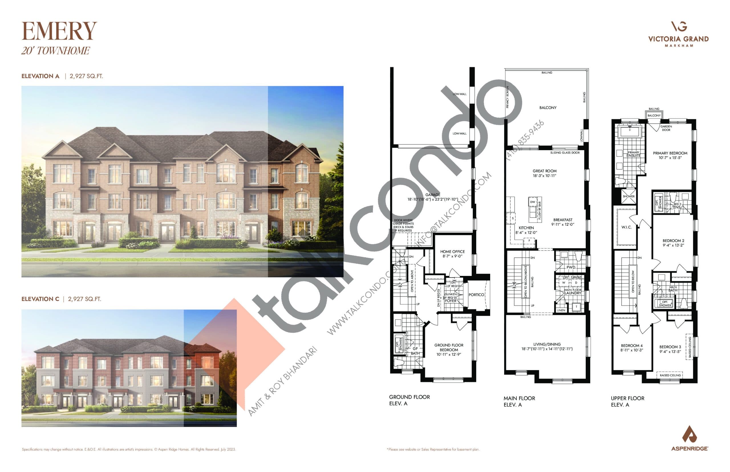 Emery Floor Plan at Victoria Grand Towns by Aspen Ridge - 2927 sq.ft