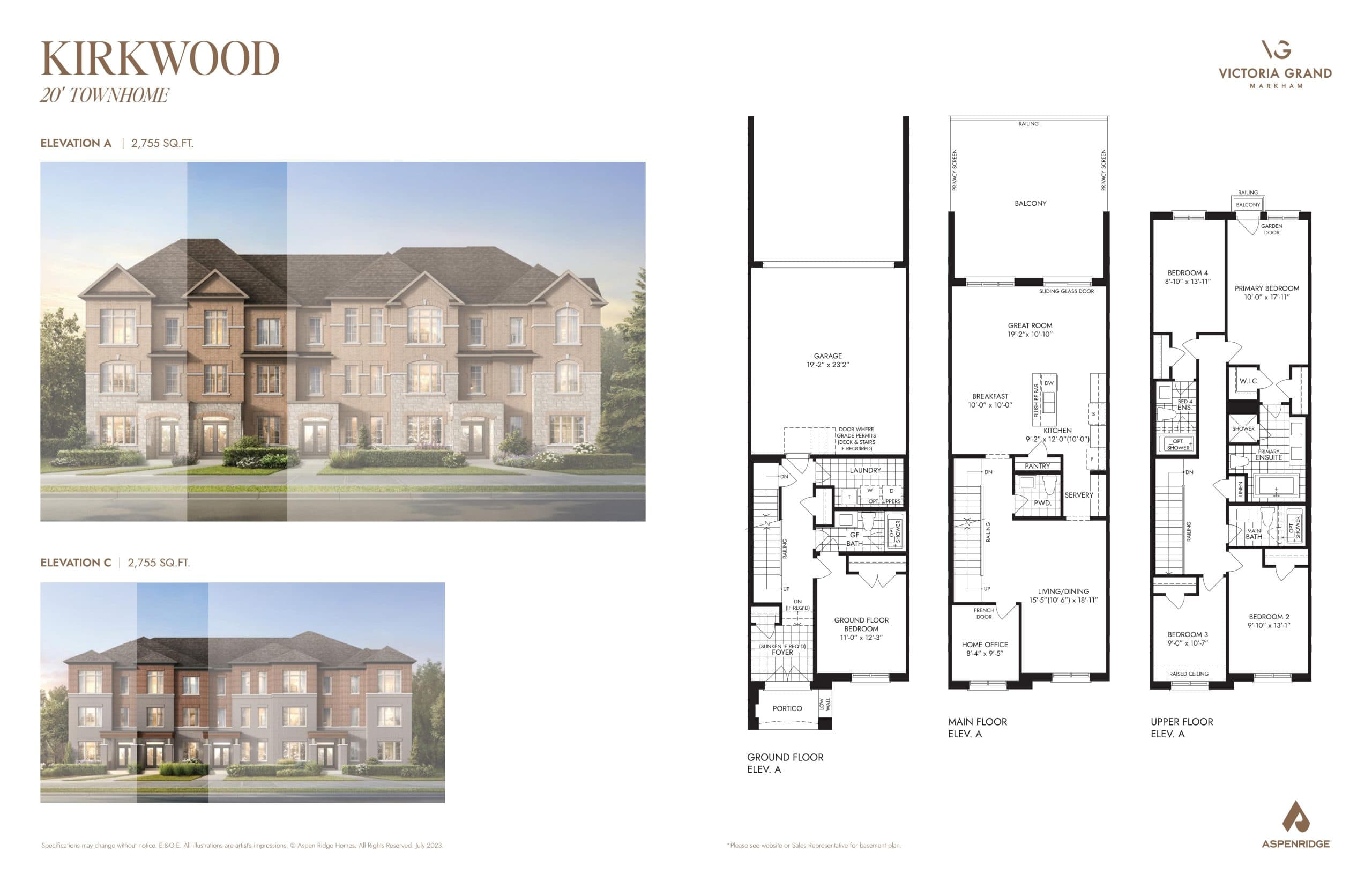 Kirkwood Floor Plan at Victoria Grand Towns by Aspen Ridge - 2755 sq.ft