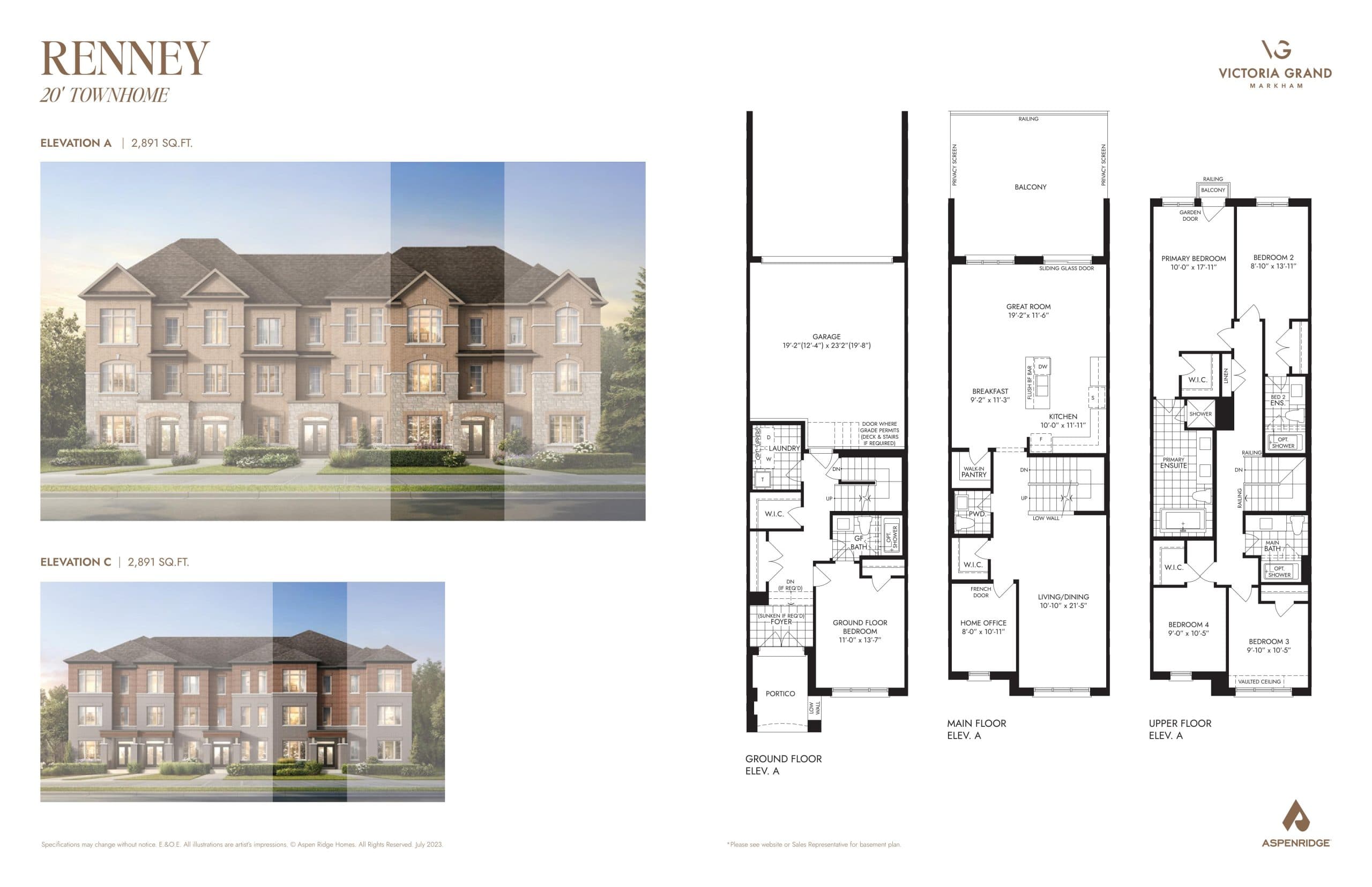 Renney Floor Plan at Victoria Grand Towns by Aspen Ridge - 2891 sq.ft