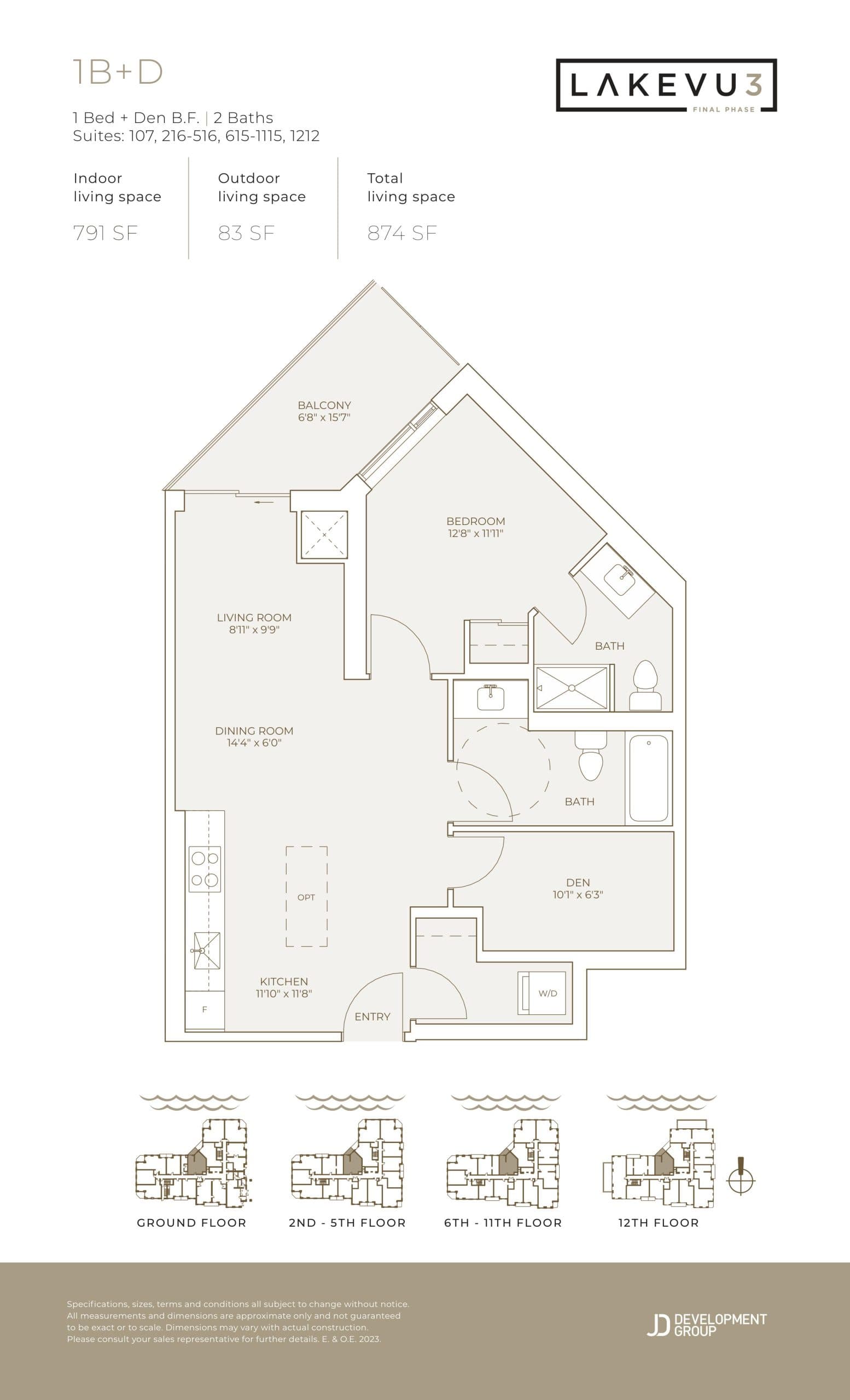 1B+D Floor Plan at Lakevu Condos Phase 3 - 791 sq.ft