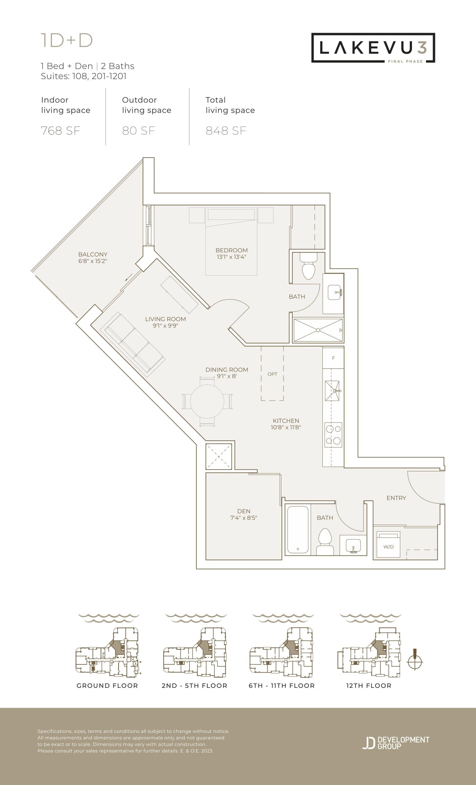 1D+D Floor Plan at Lakevu Condos Phase 3 - 768 sq.ft