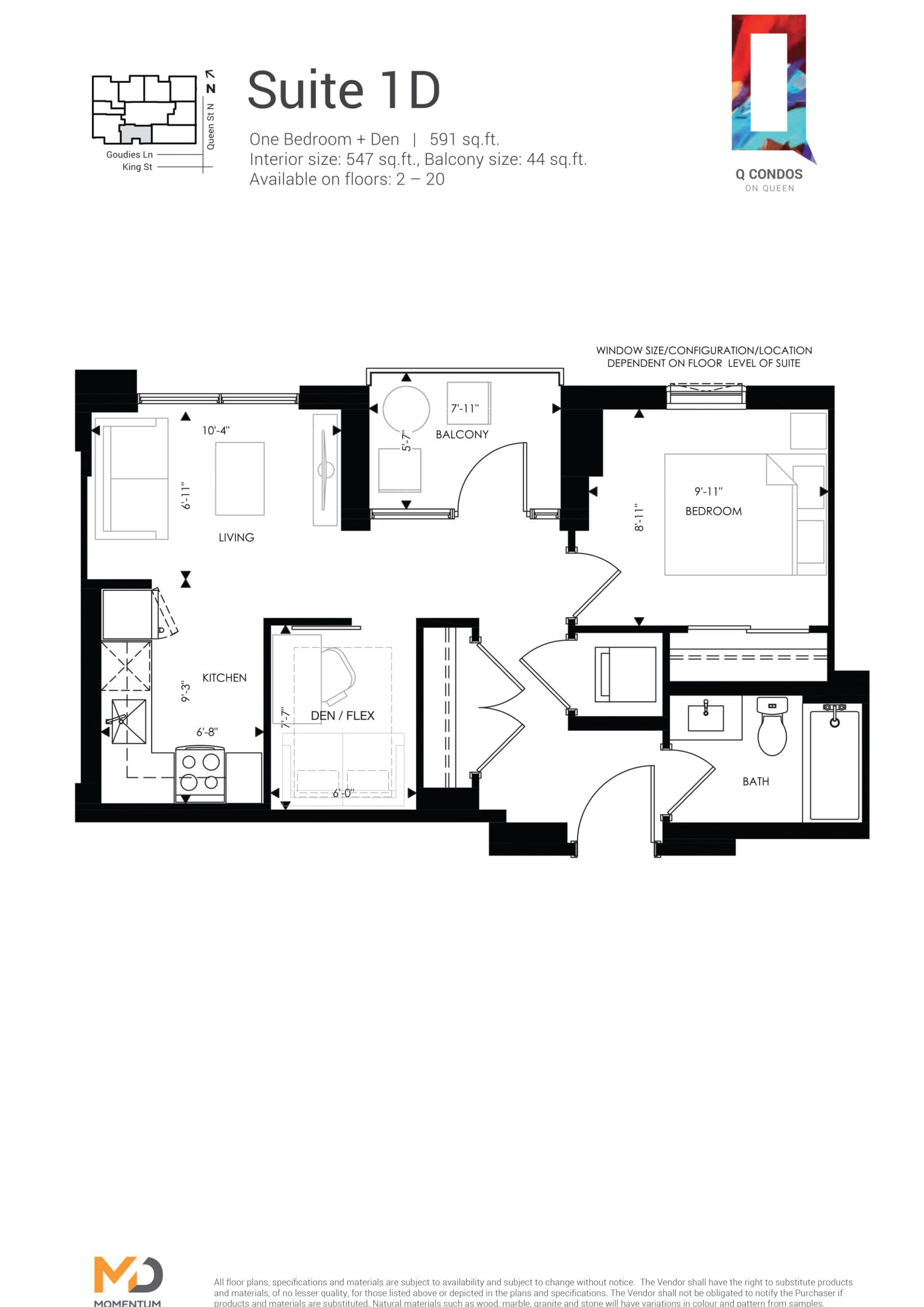 Suite 1D Floor Plan at Q Condos - 547 sq.ft