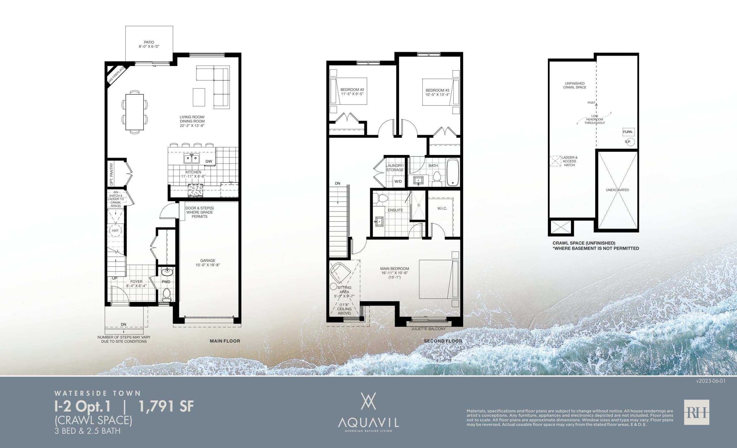 I-2 Opt. 1 (Crawl Space) Floor Plan at AquaVil Waterfront Community on Georgian Bay - 1791 sq.ft