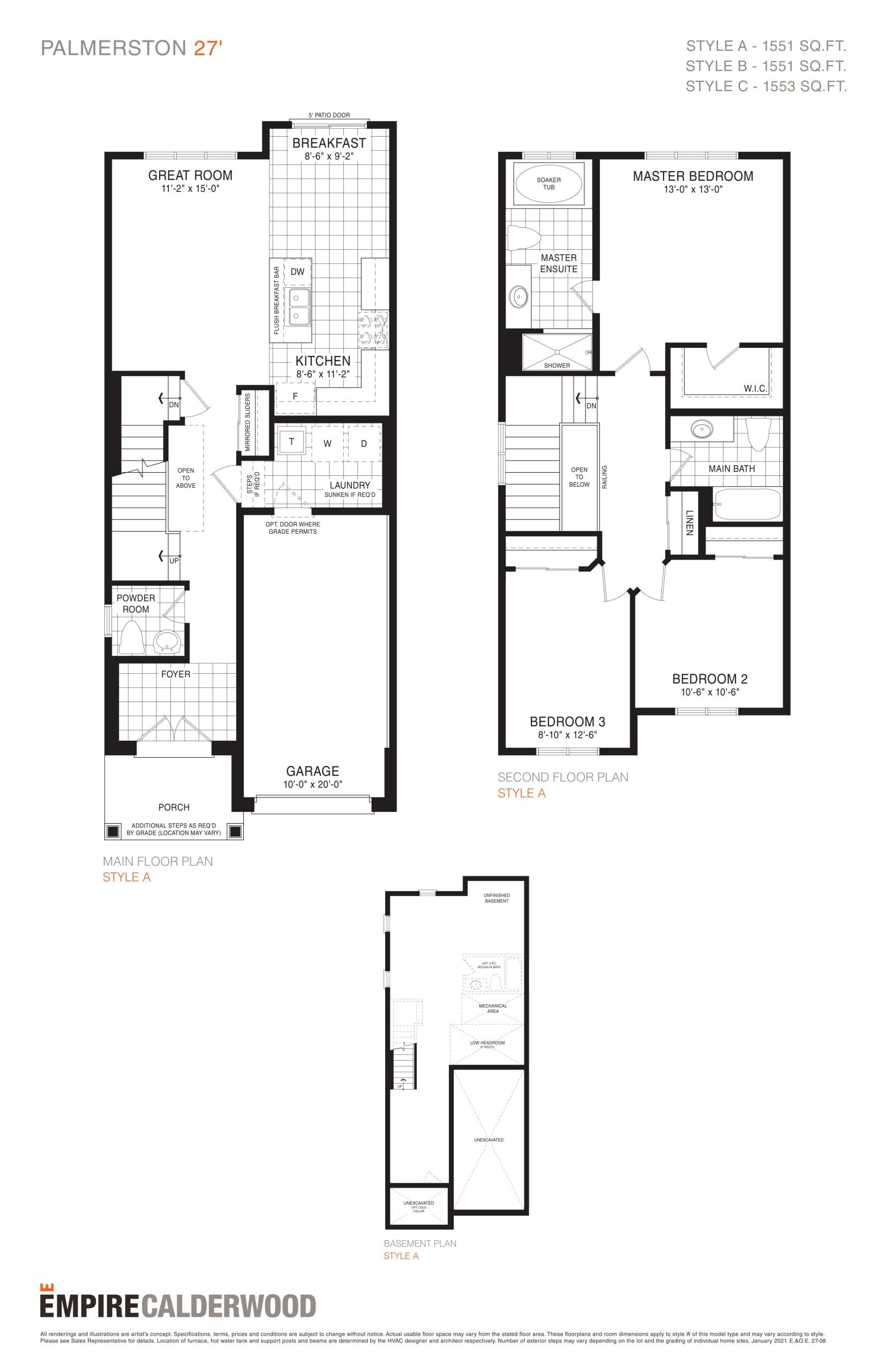 Palmerston 27' Floor Plan at Empire Calderwood Phase 3 Towns - 1551 sq.ft