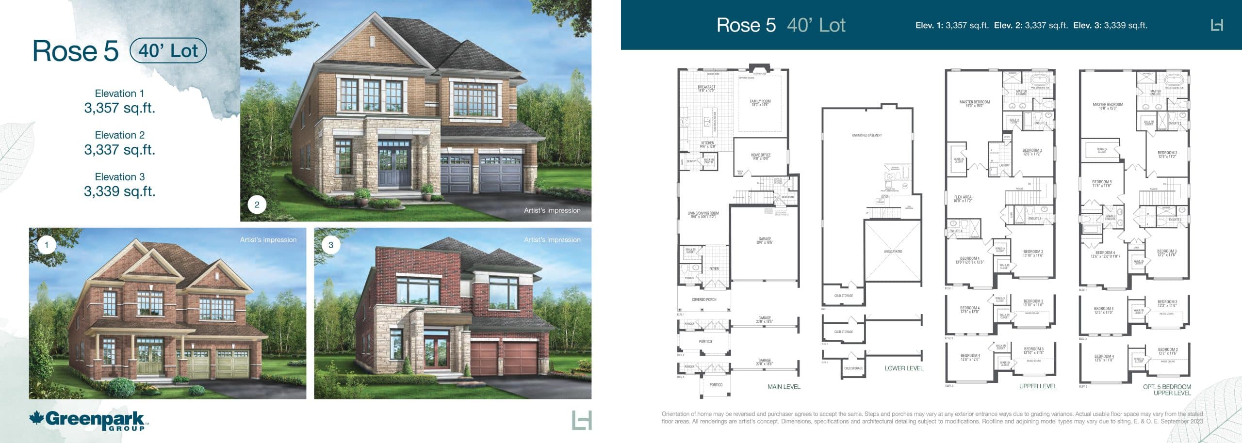 Rose 5 Floor Plan at Legacy Hill by Greenpark Group - 3337 sq.ft