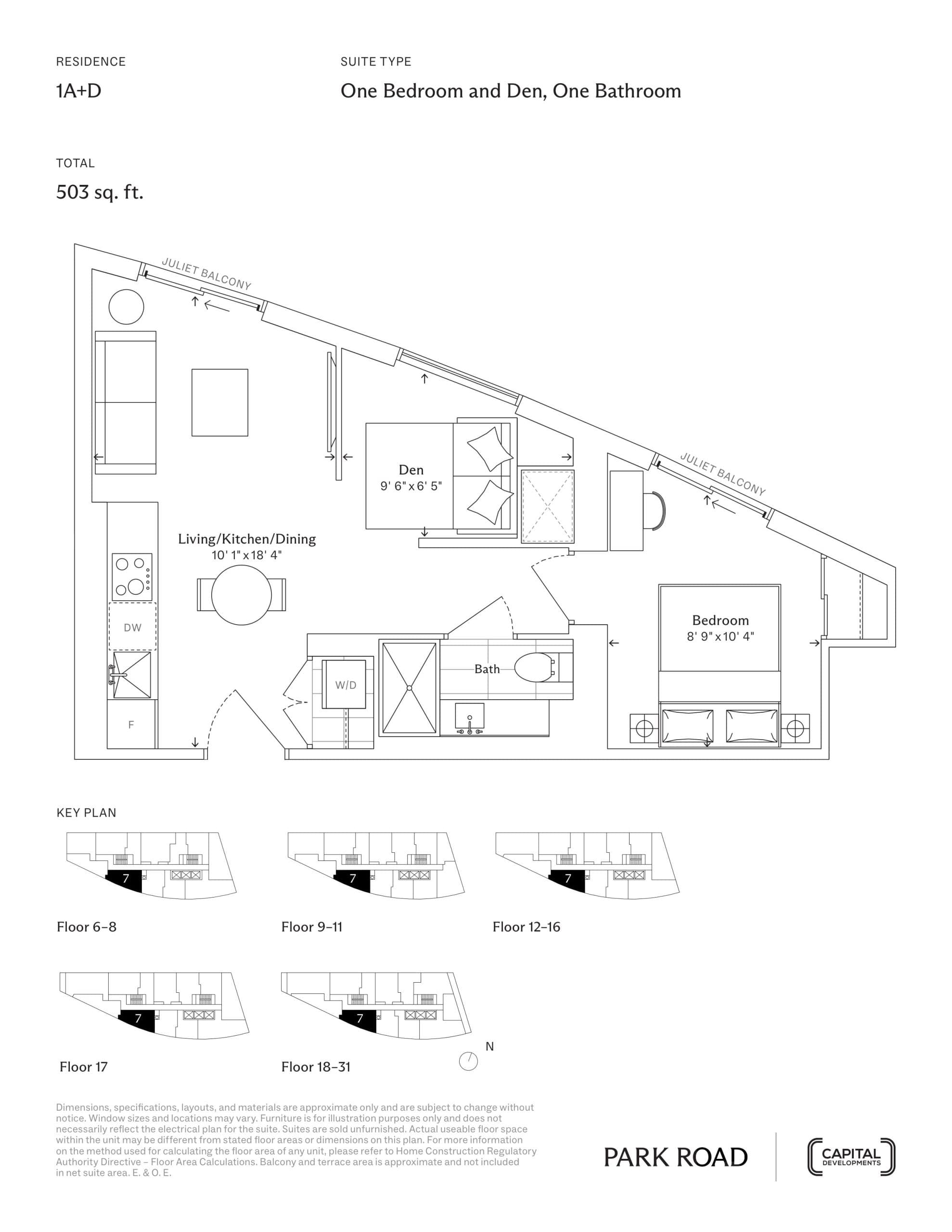 1A+D Floor Plan at Park Road Condos - 503 sq.ft