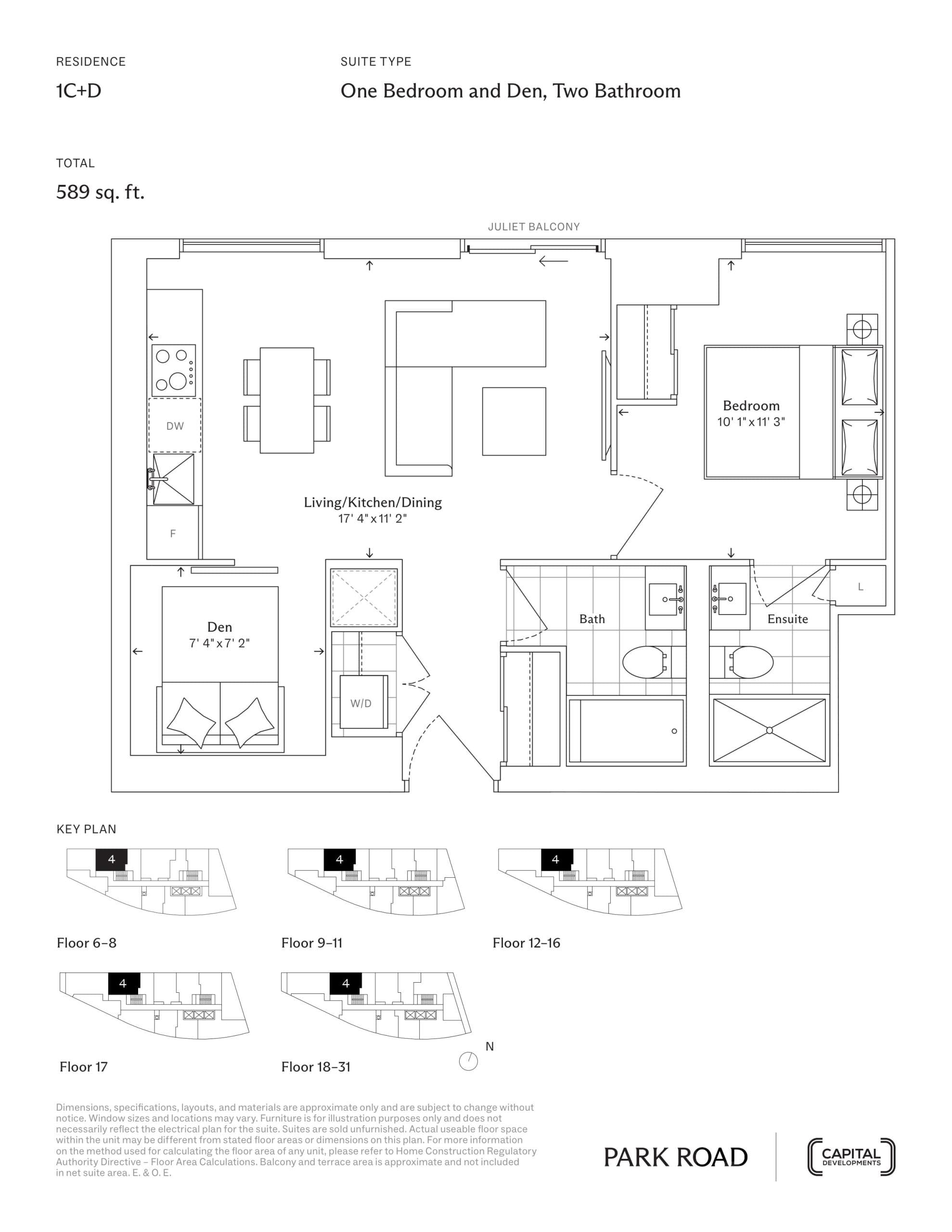 1C+D Floor Plan at Park Road Condos - 589 sq.ft