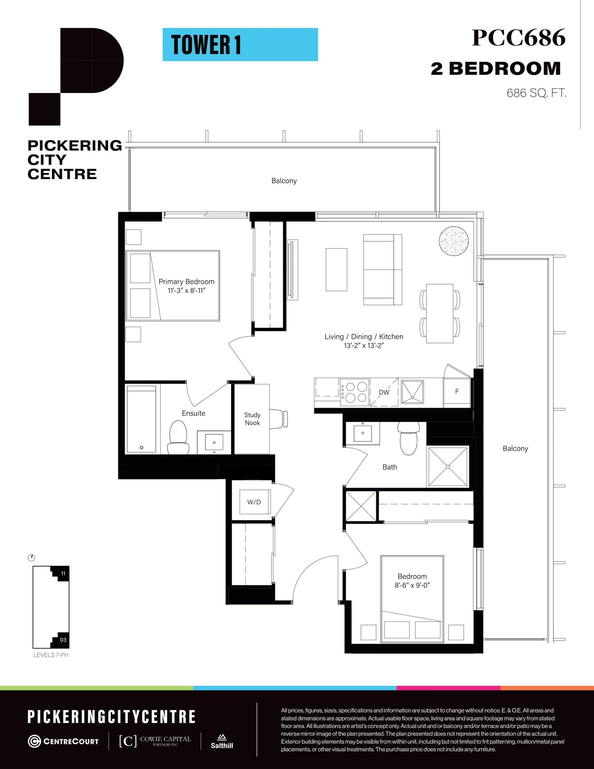 PCC686 Floor Plan at Pickering City Centre Condos - 686 sq.ft