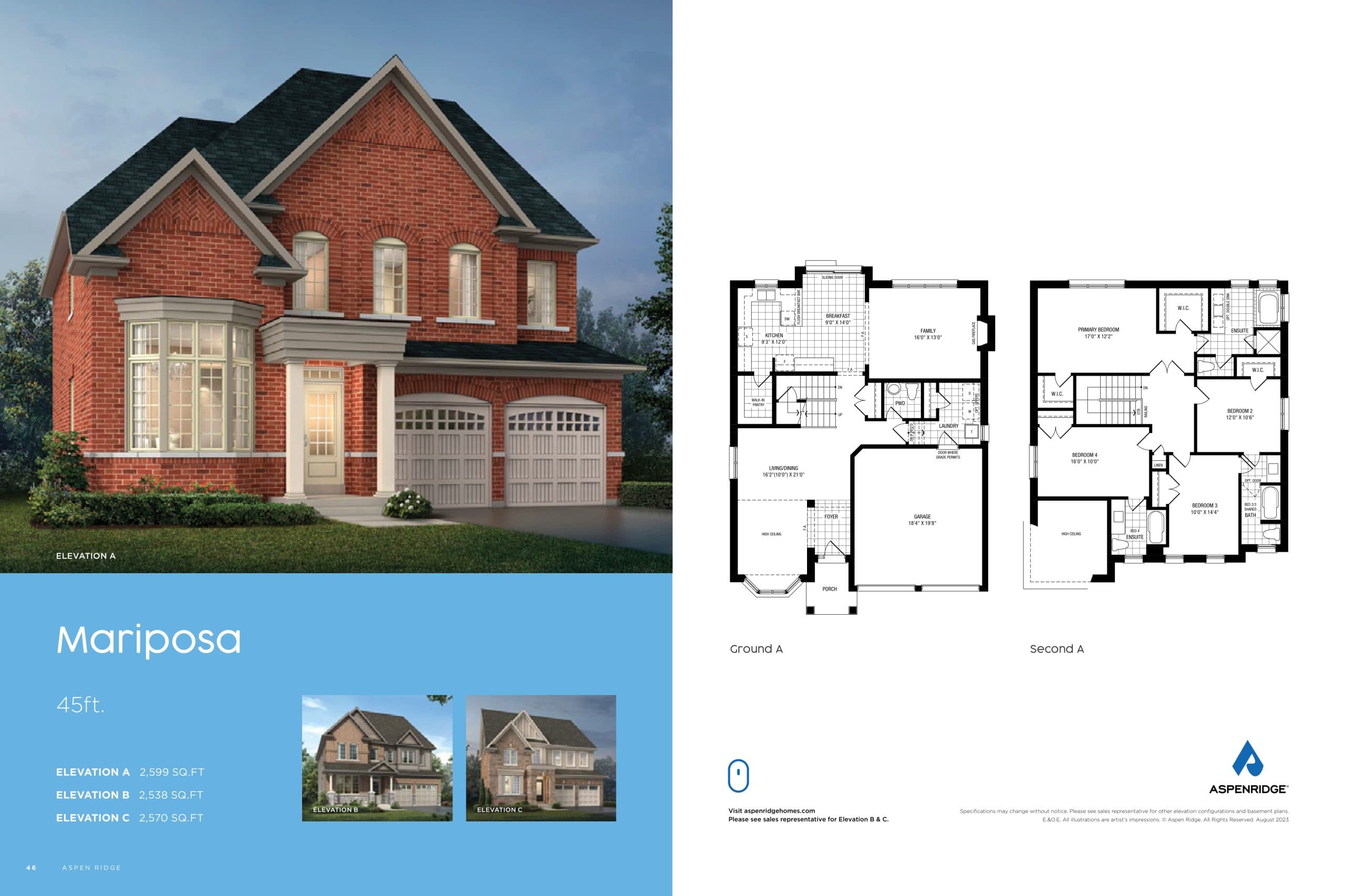 Mariposa Floor Plan at Simcoe Landing by Aspen Ridge Homes - 2599 sq.ft