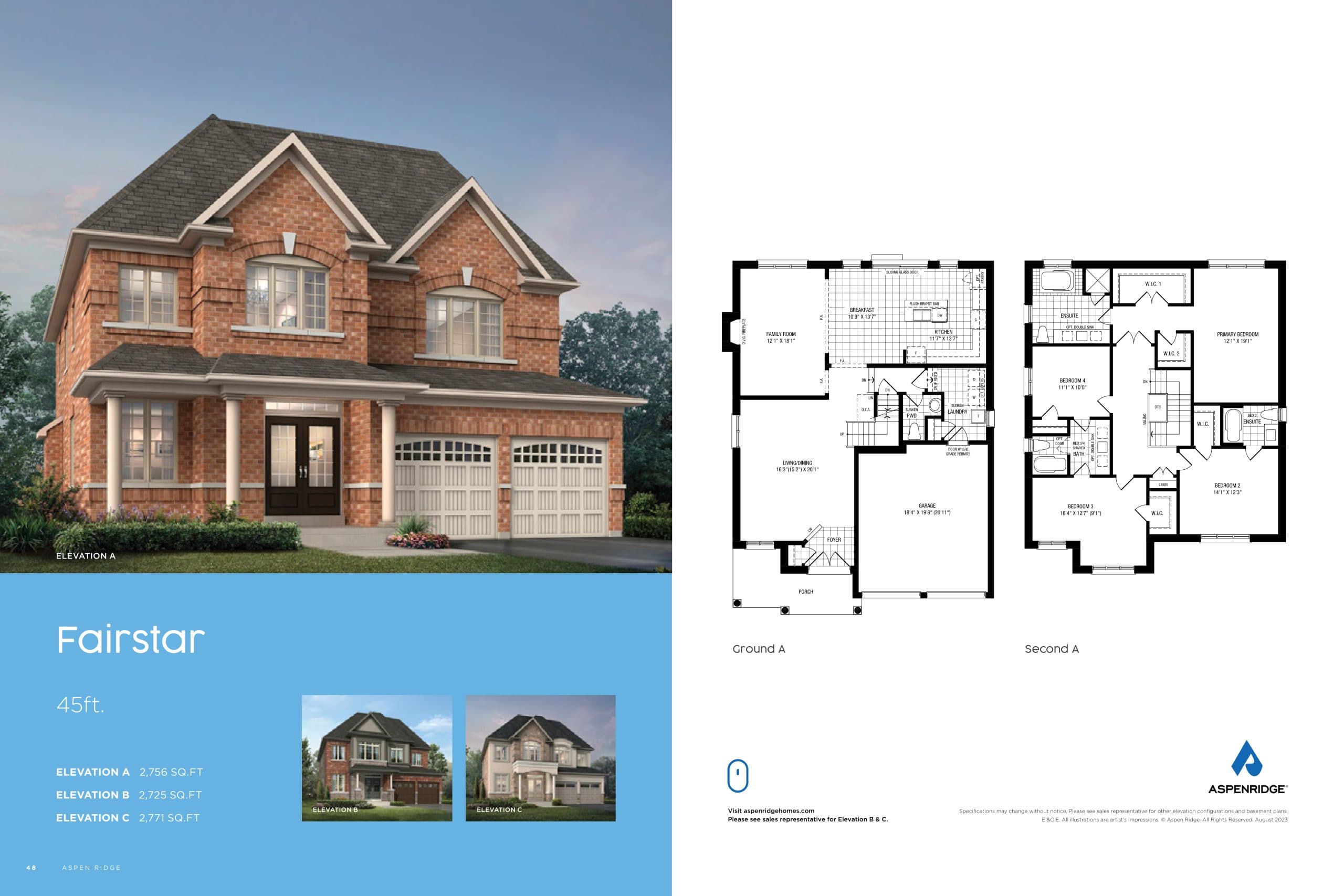 Fairstar Floor Plan at Simcoe Landing by Aspen Ridge Homes - 2725 sq.ft