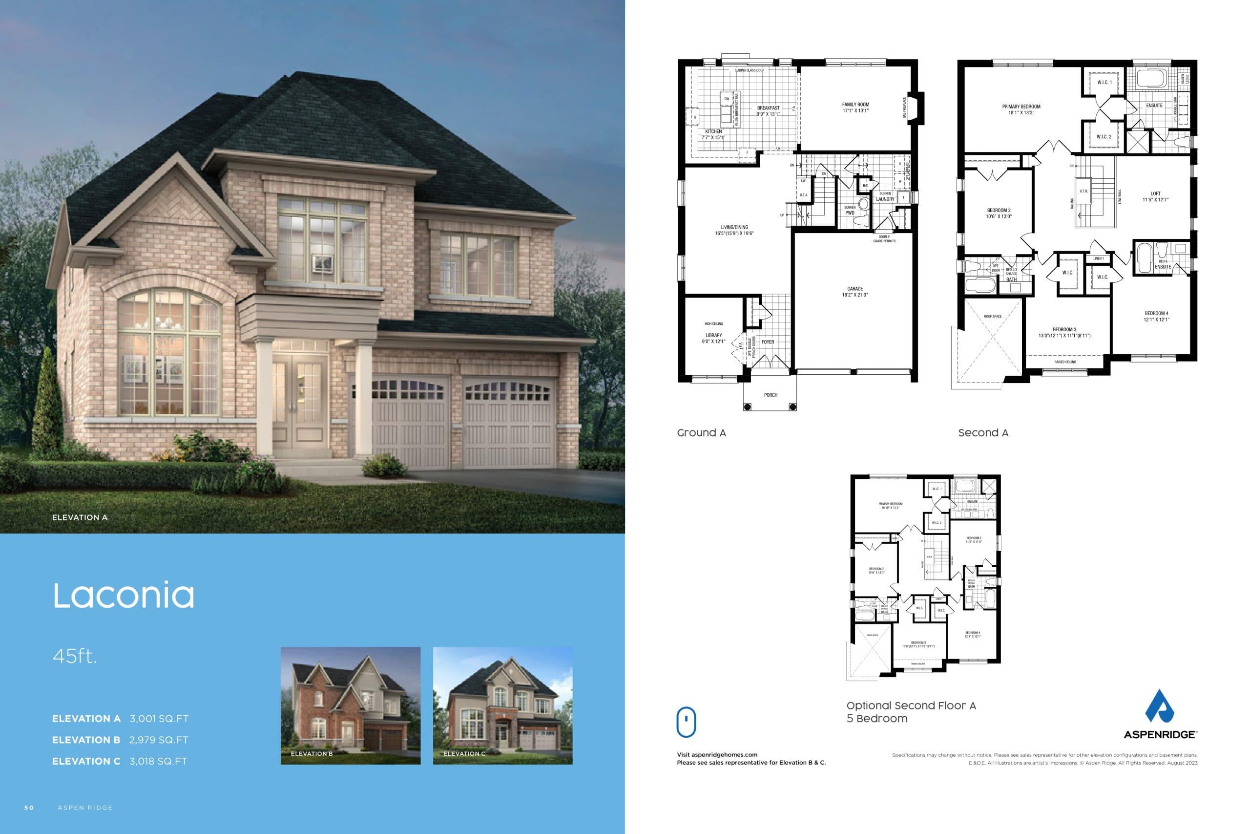 Laconia Floor Plan at Simcoe Landing by Aspen Ridge Homes - 3001 sq.ft